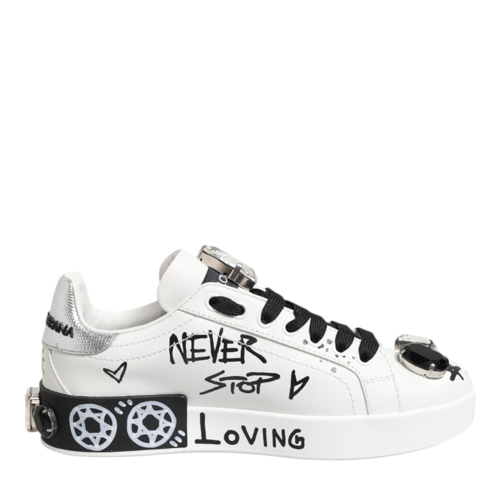 Dolce & Gabbana White Portofino Crystal Sneakers Shoes