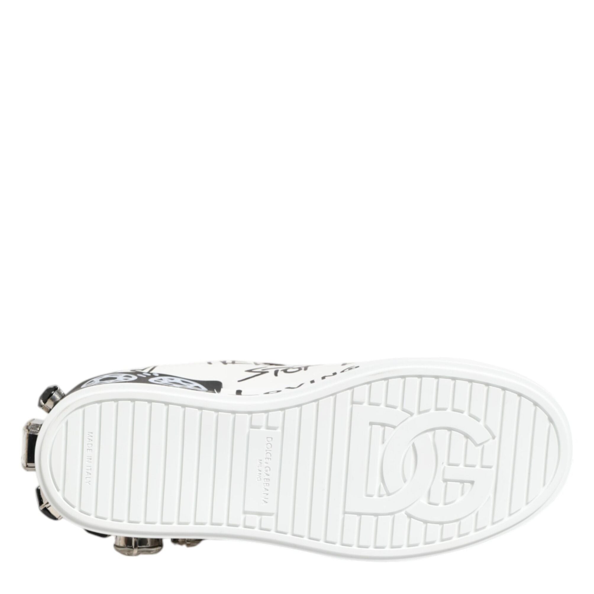 Dolce & Gabbana White Portofino Crystal Sneakers Shoes