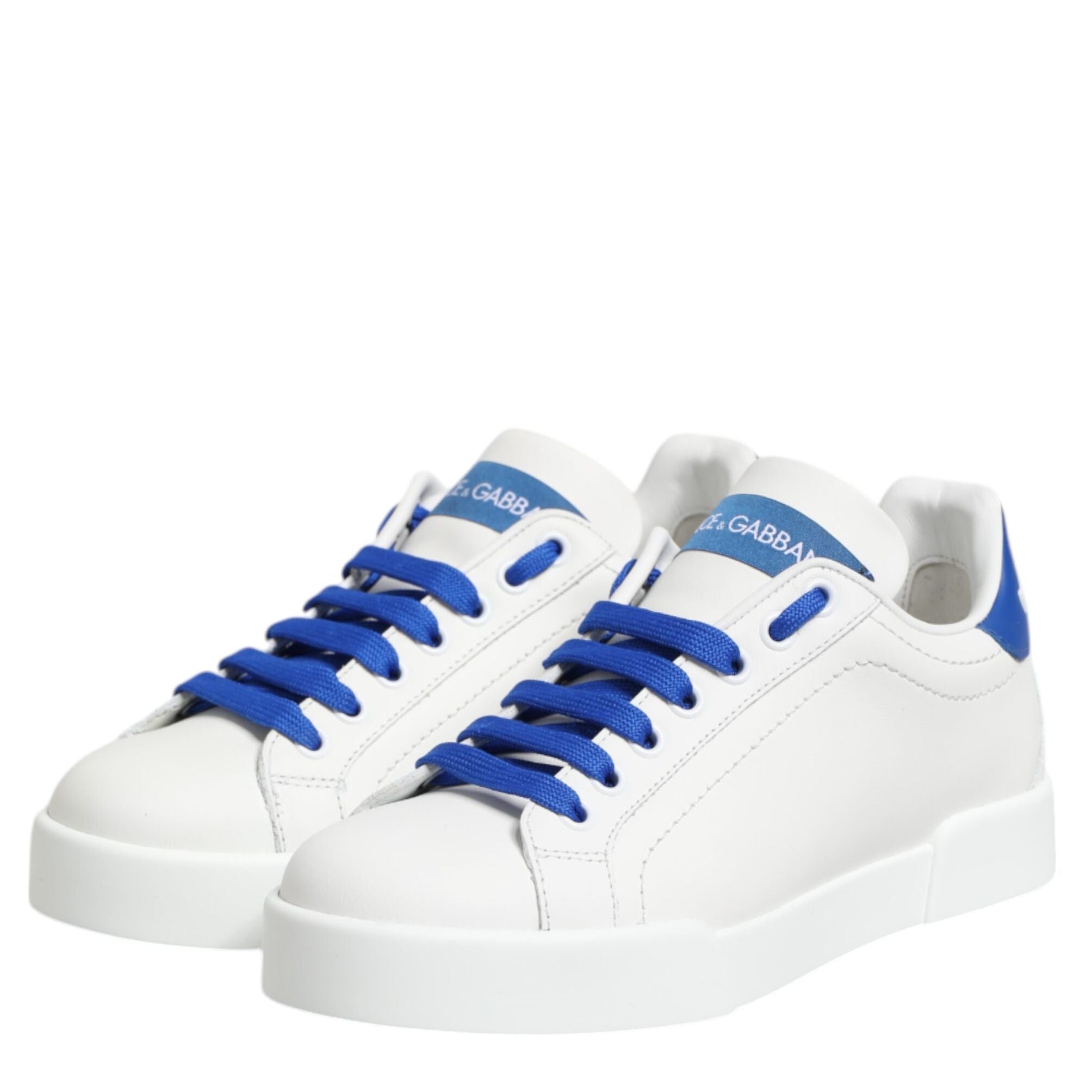 Dolce & Gabbana White Blue Leather Low Top Sneakers Shoes