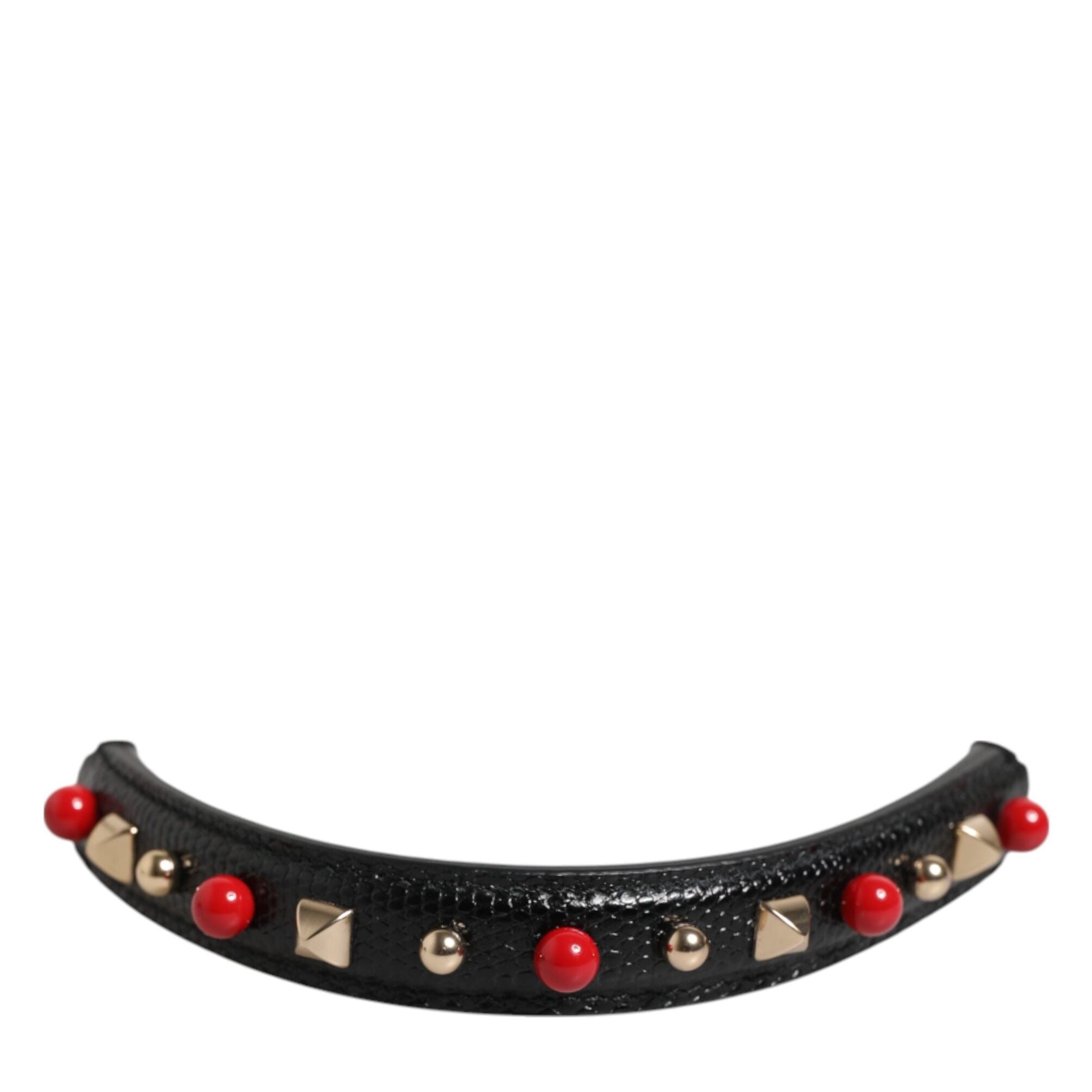 Dolce & Gabbana Black Embellished Leather Bag Handle Women Shoulder Strap