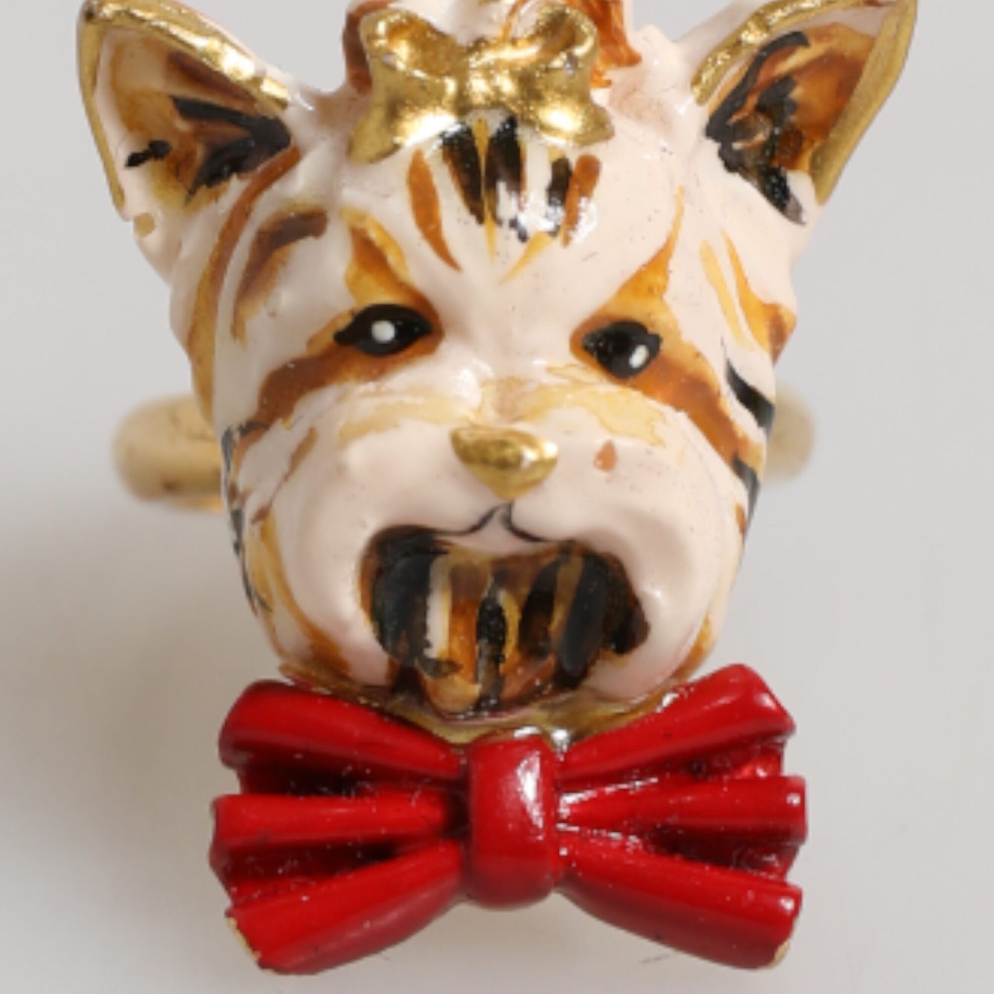 Dolce & Gabbana Gold Brass Resin Beige Dog Pet Accessory Ring