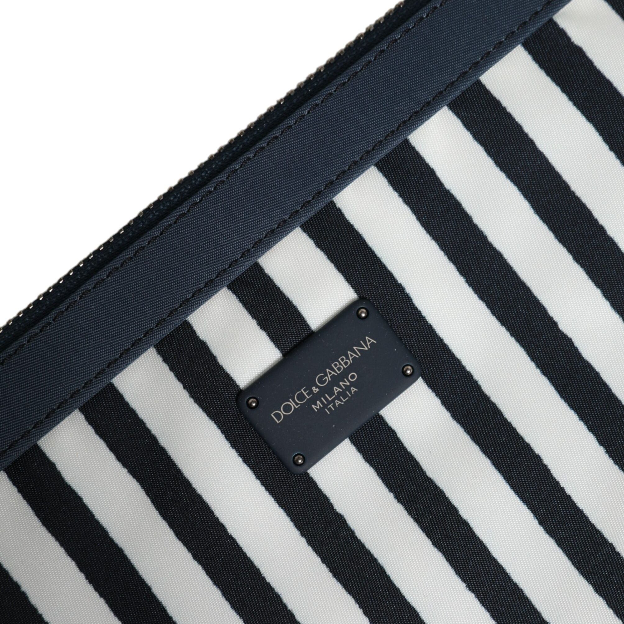 Dolce & Gabbana Black White Striped Logo Plaque Clutch Borse Pouch Bag