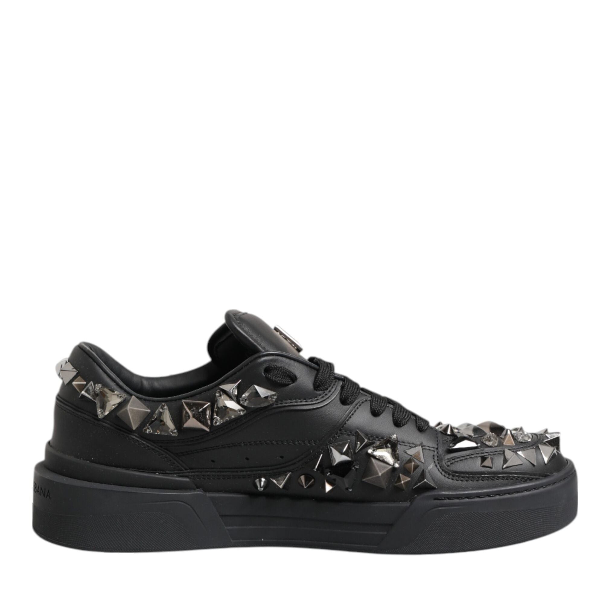 Dolce & Gabbana Black Leather Studded Low Top Sneakers Shoes