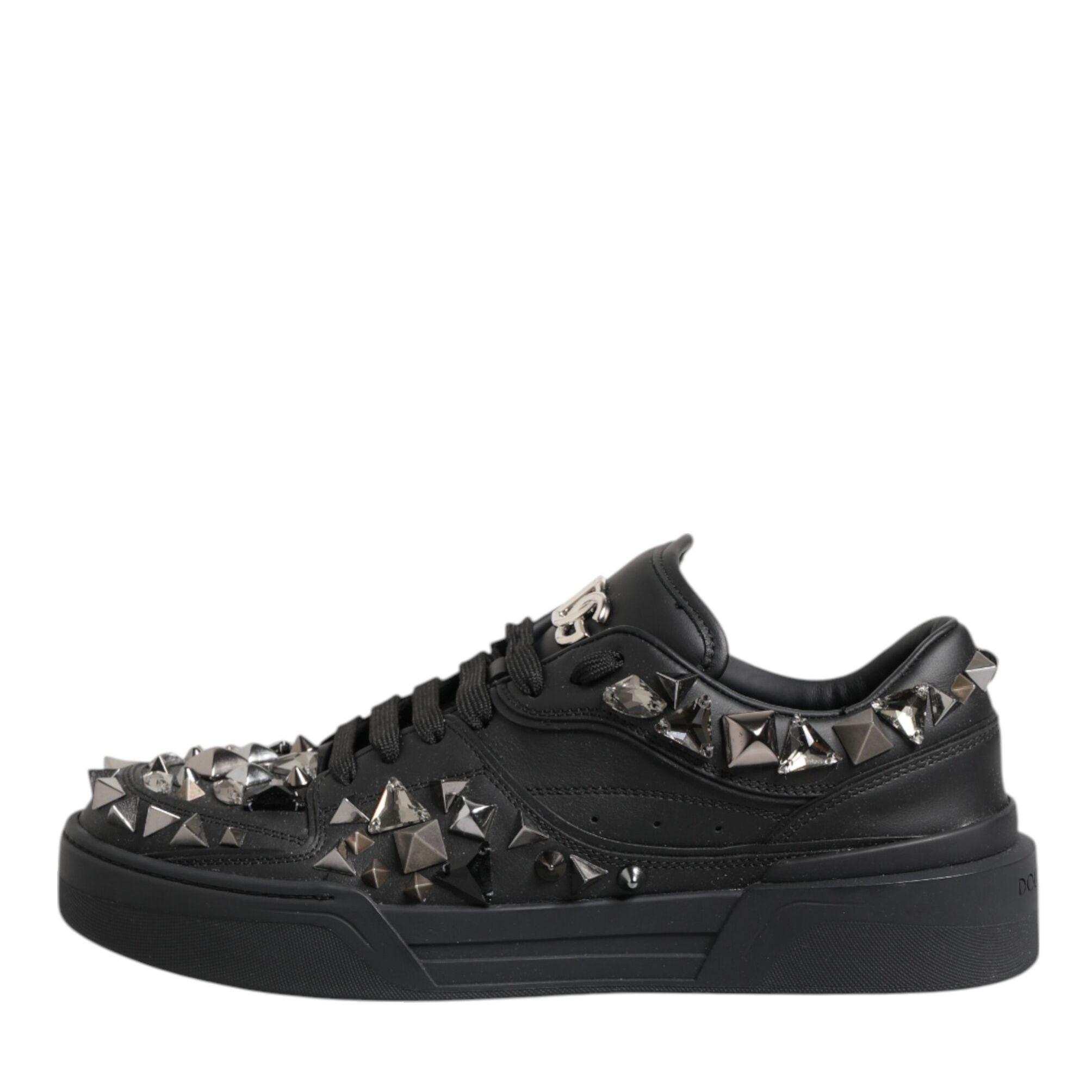 Dolce & Gabbana Black Leather Studded Low Top Sneakers Shoes
