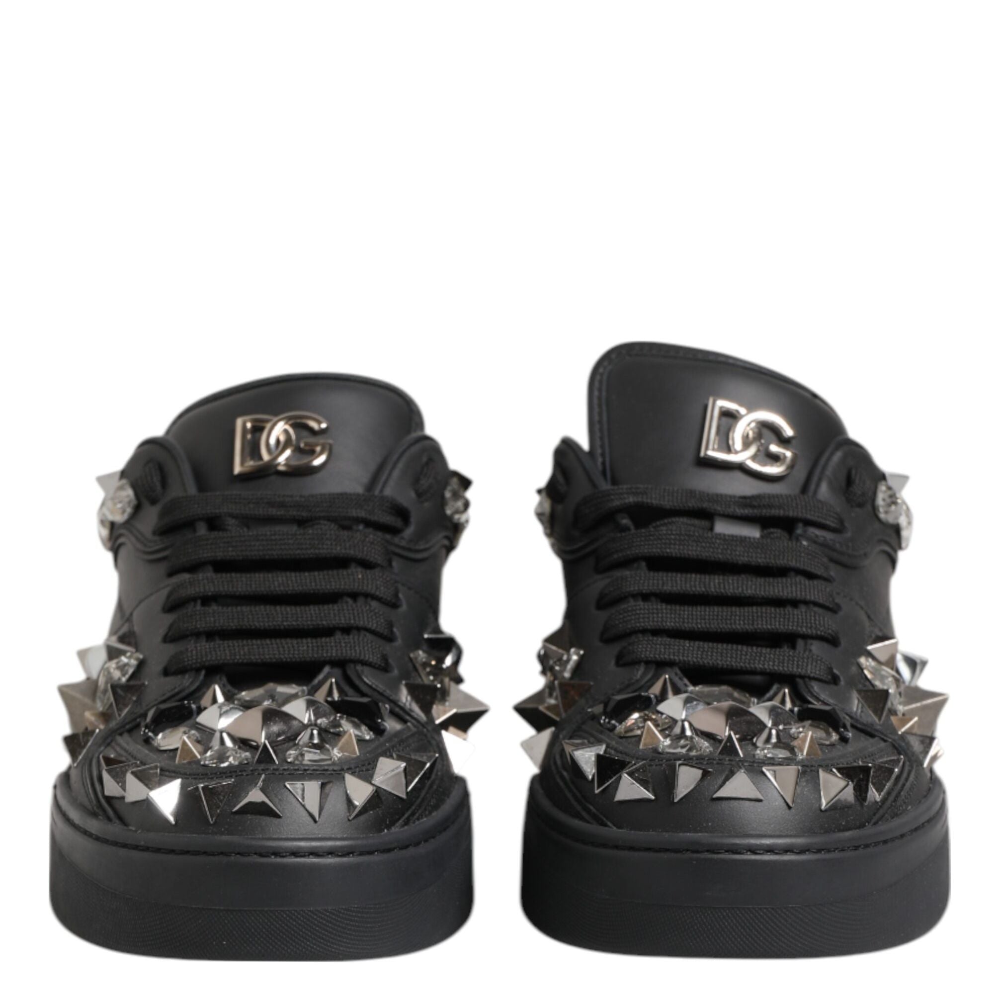 Dolce & Gabbana Black Leather Studded Low Top Sneakers Shoes