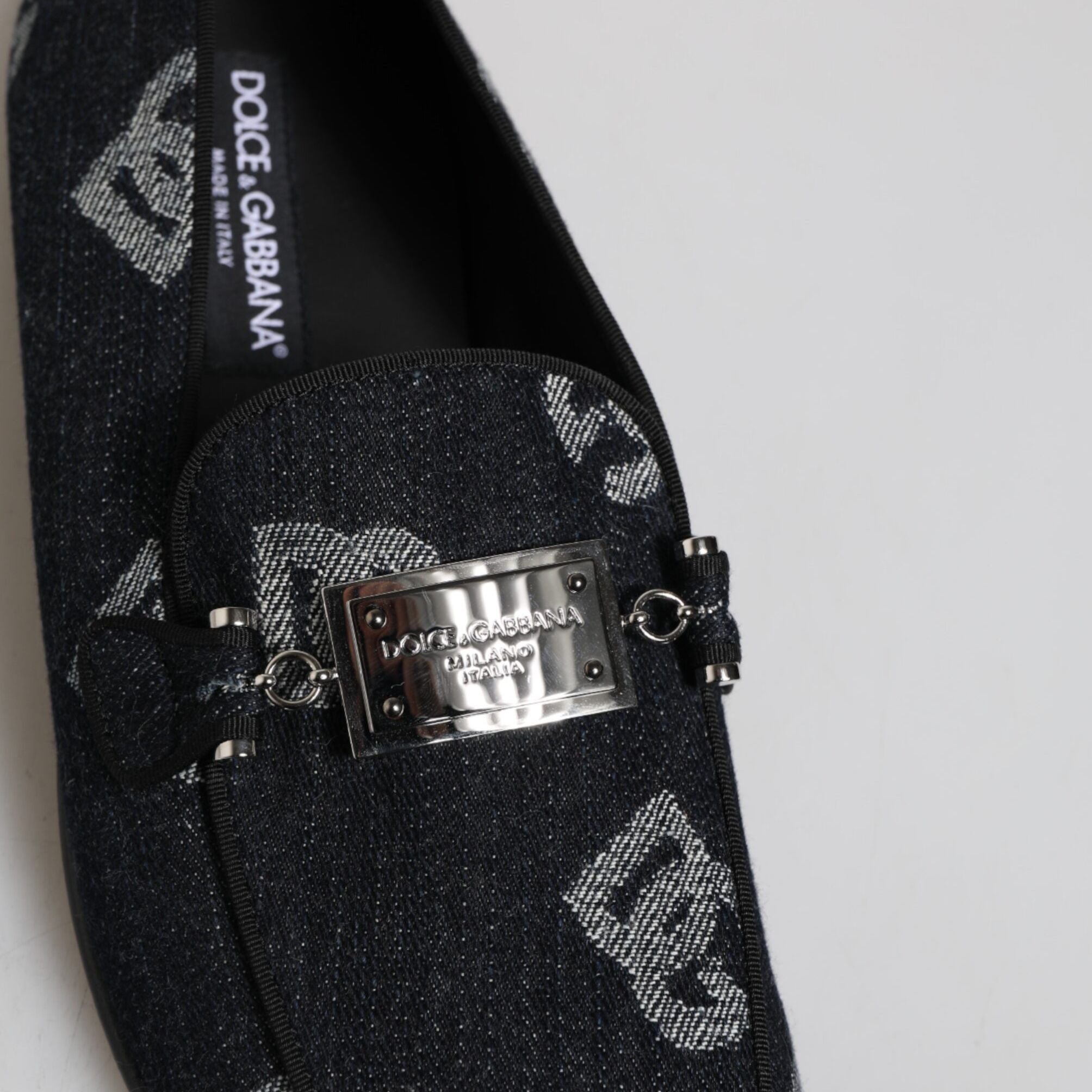 Dolce & Gabbana Blue Logo Cotton Loafers Formal Dress Shoes