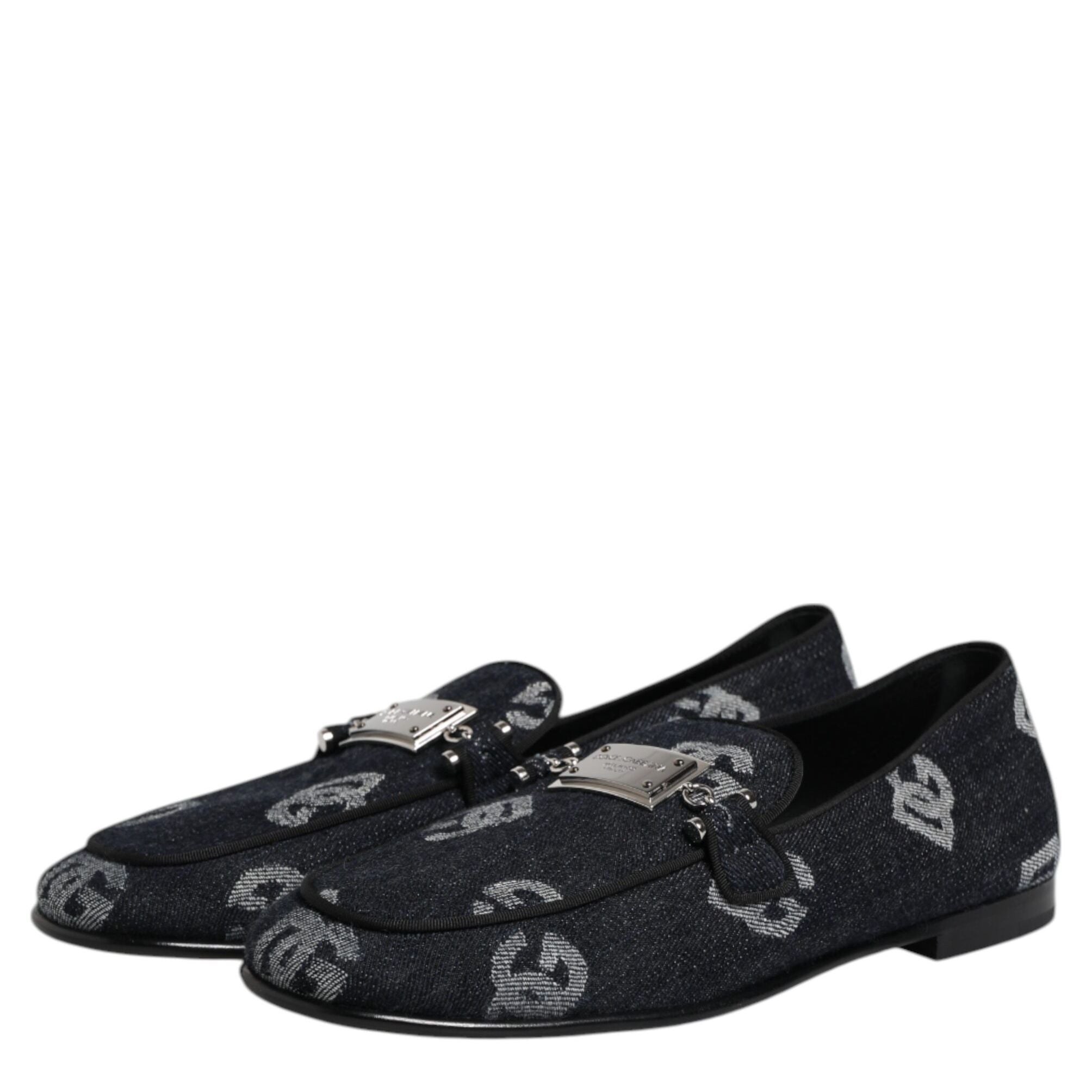 Dolce & Gabbana Blue Logo Cotton Loafers Formal Dress Shoes