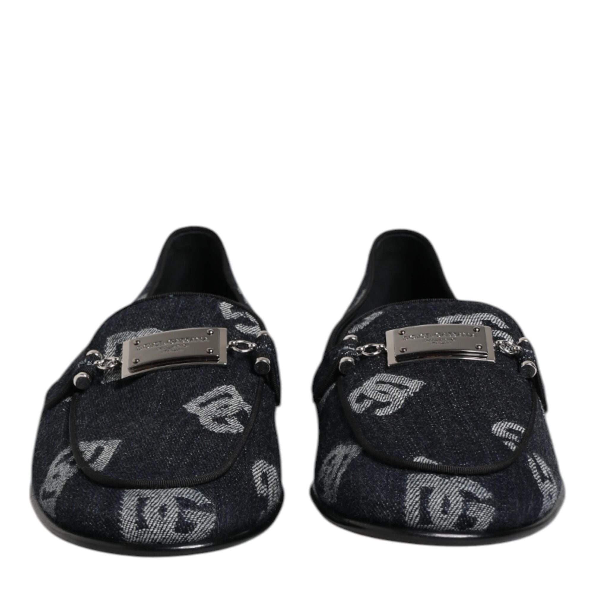 Dolce & Gabbana Blue Logo Cotton Loafers Formal Dress Shoes