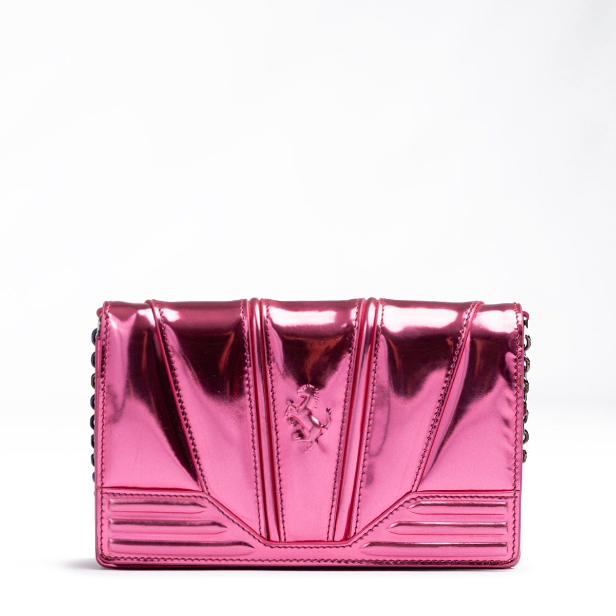 Ferrari Metal Pink GT patent leather bag with chain