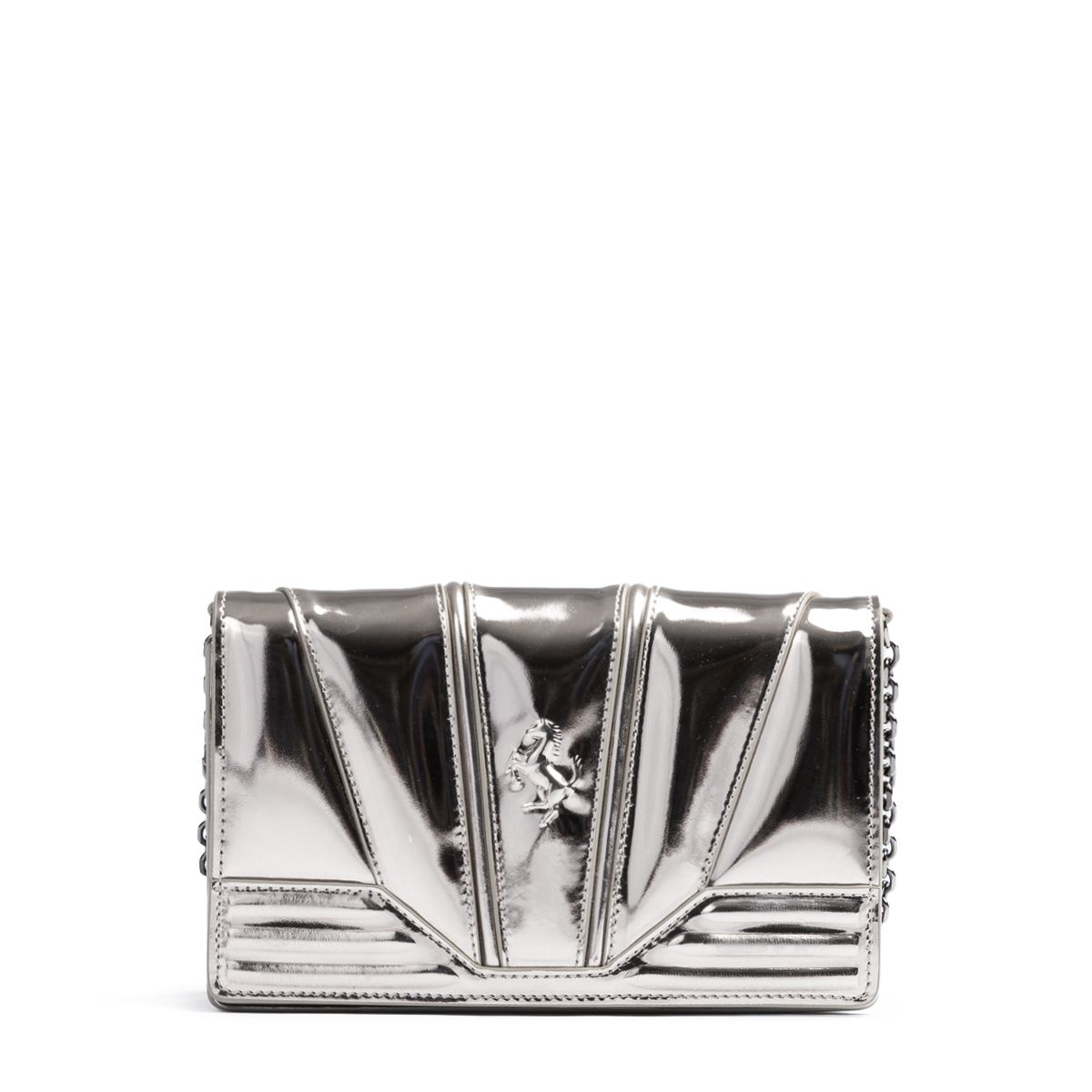 Ferrari Metal Silver GT patent leather bag with chain
