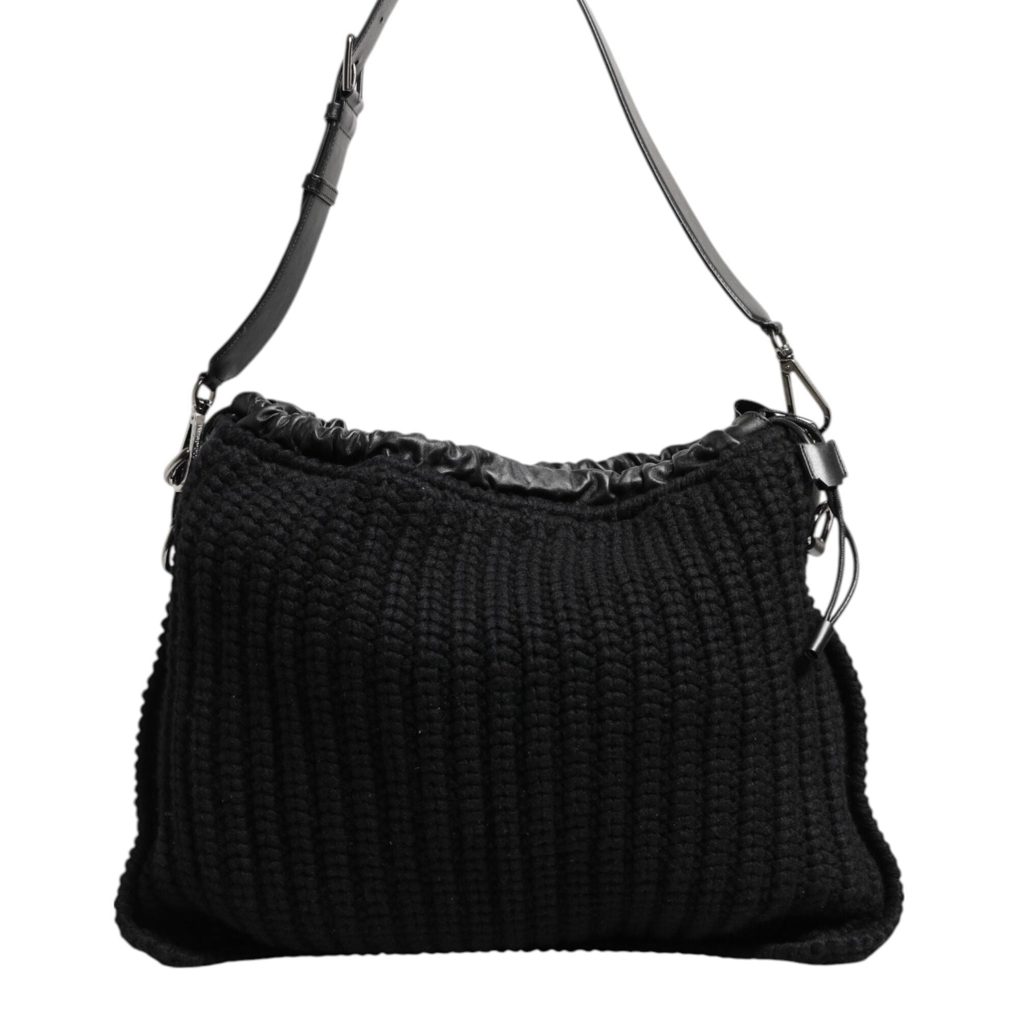 Dolce & Gabbana Black Cashmere Knitted Leather Shoulder Women Borse Bag