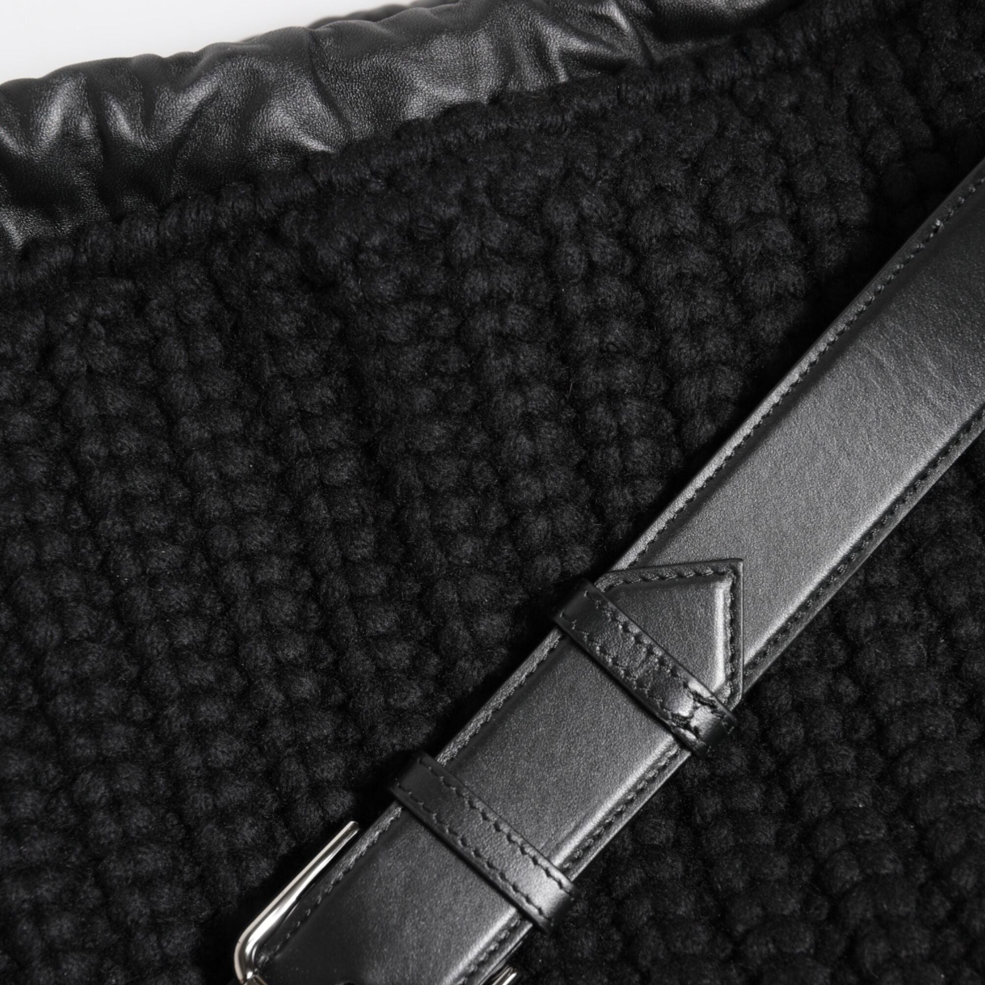 Dolce & Gabbana Black Cashmere Knitted Leather Shoulder Women Borse Bag