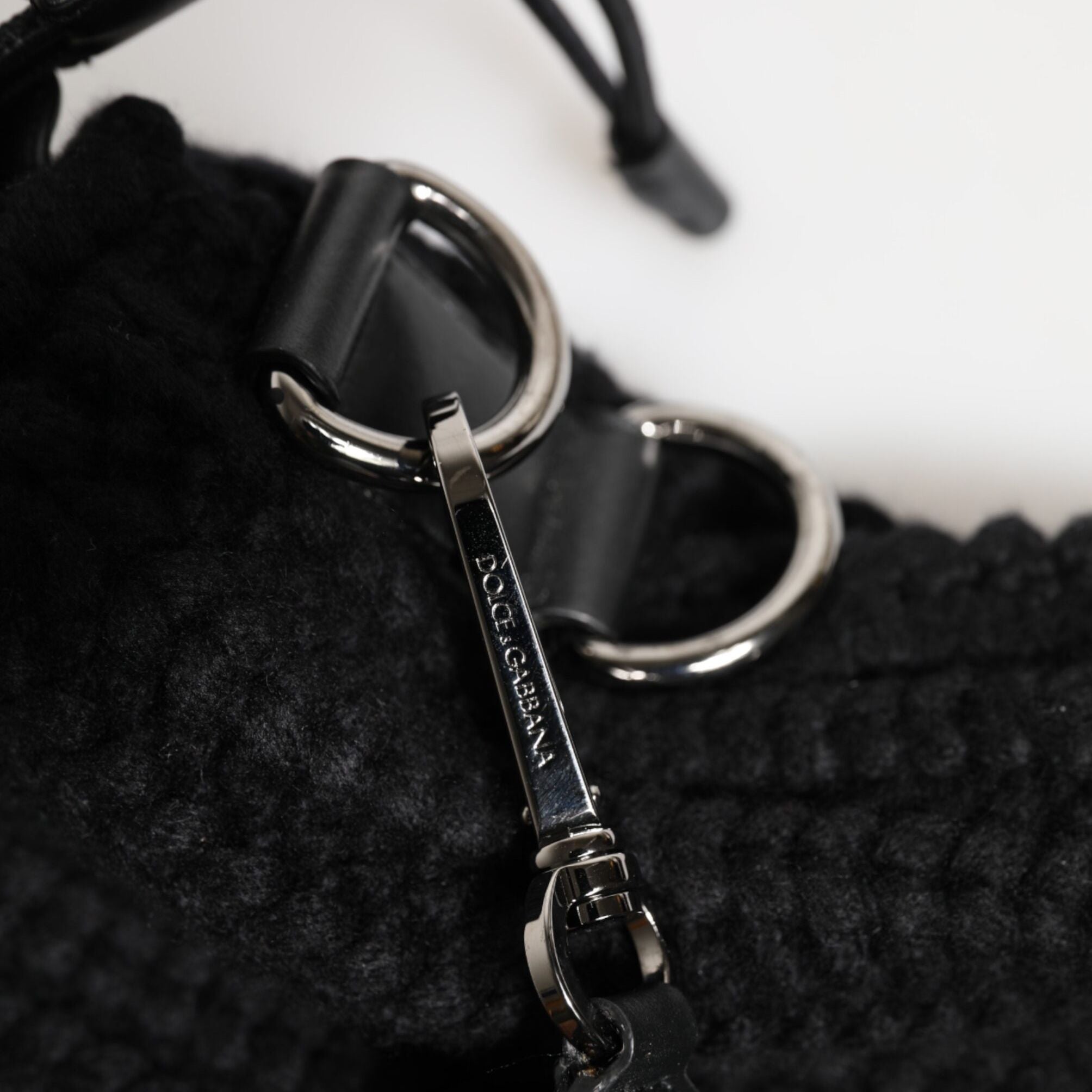 Dolce & Gabbana Black Cashmere Knitted Leather Shoulder Women Borse Bag
