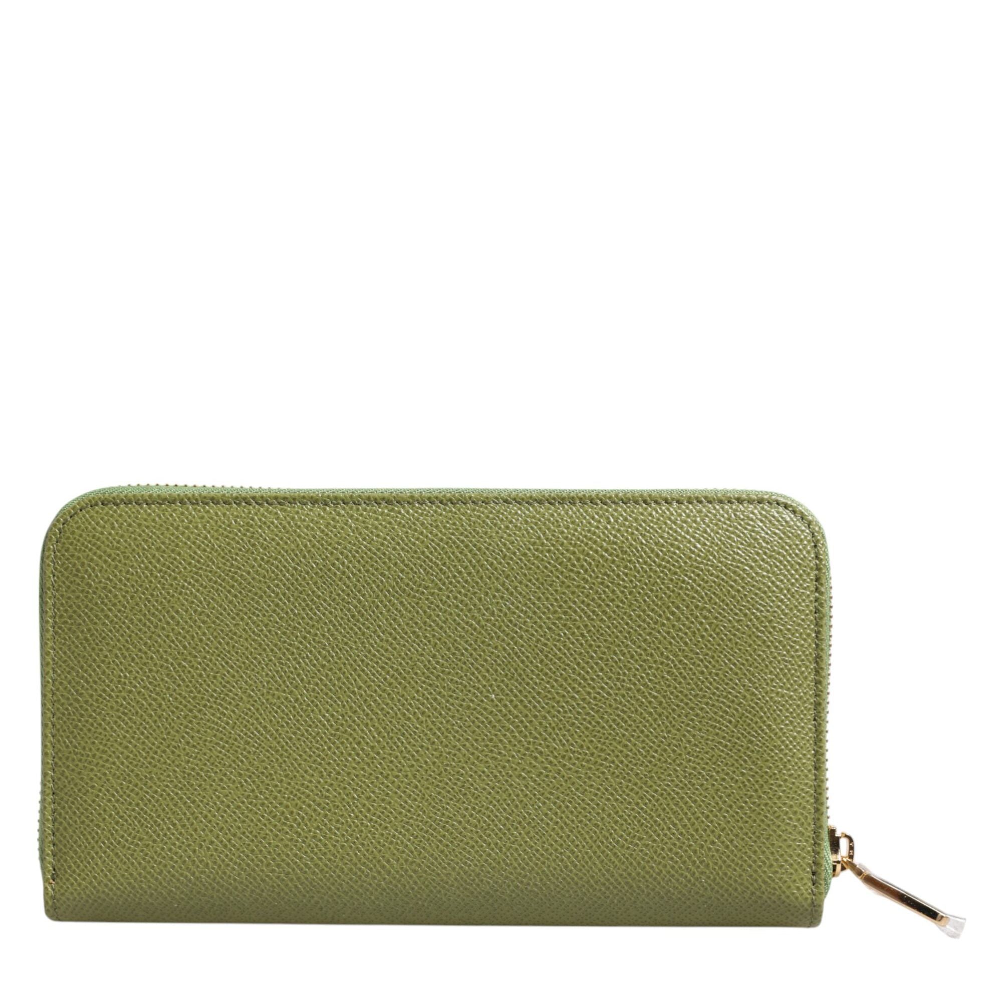 Dolce & Gabbana Green Leather Logo Plaque Zip Around Continenta Wallet