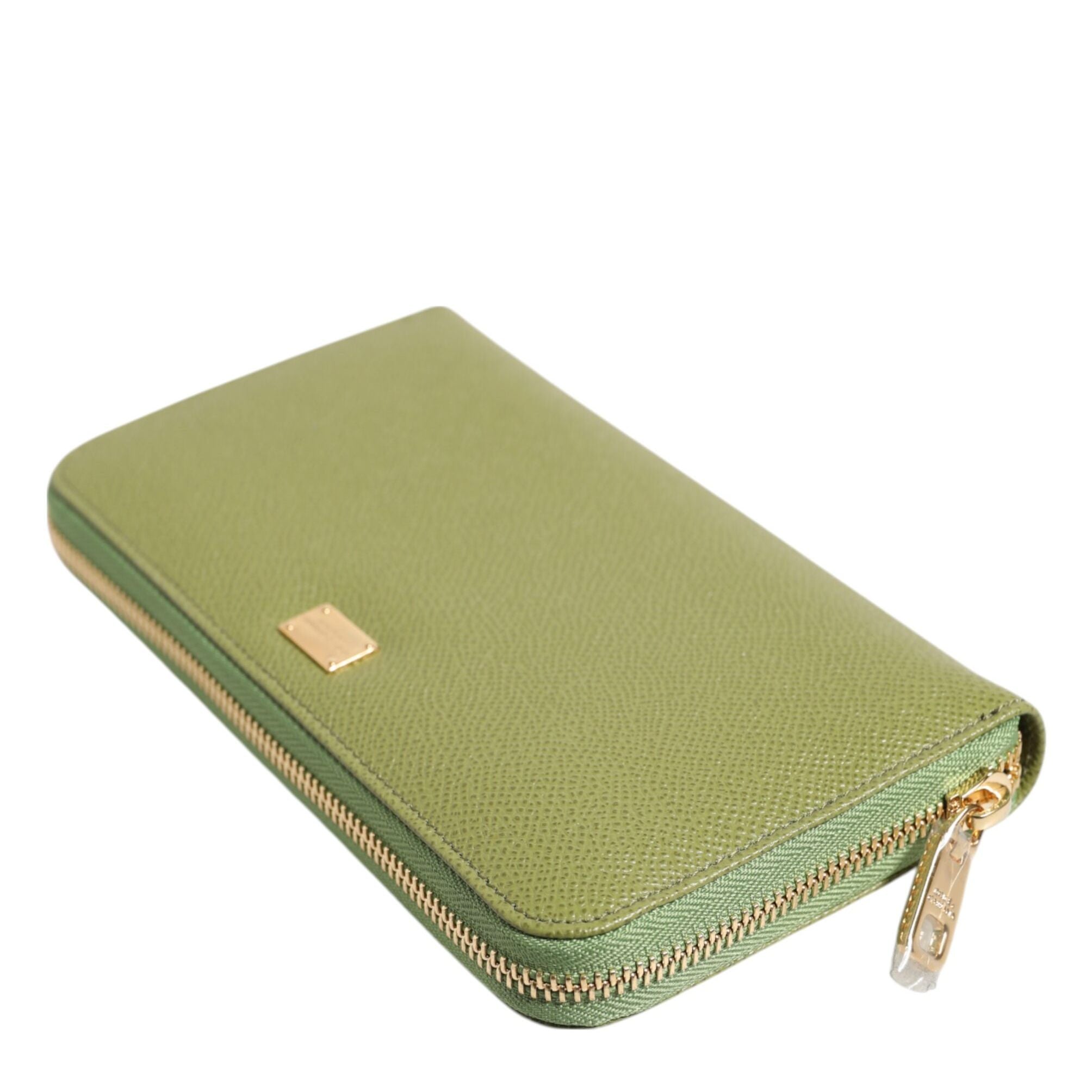 Dolce & Gabbana Green Leather Logo Plaque Zip Around Continenta Wallet