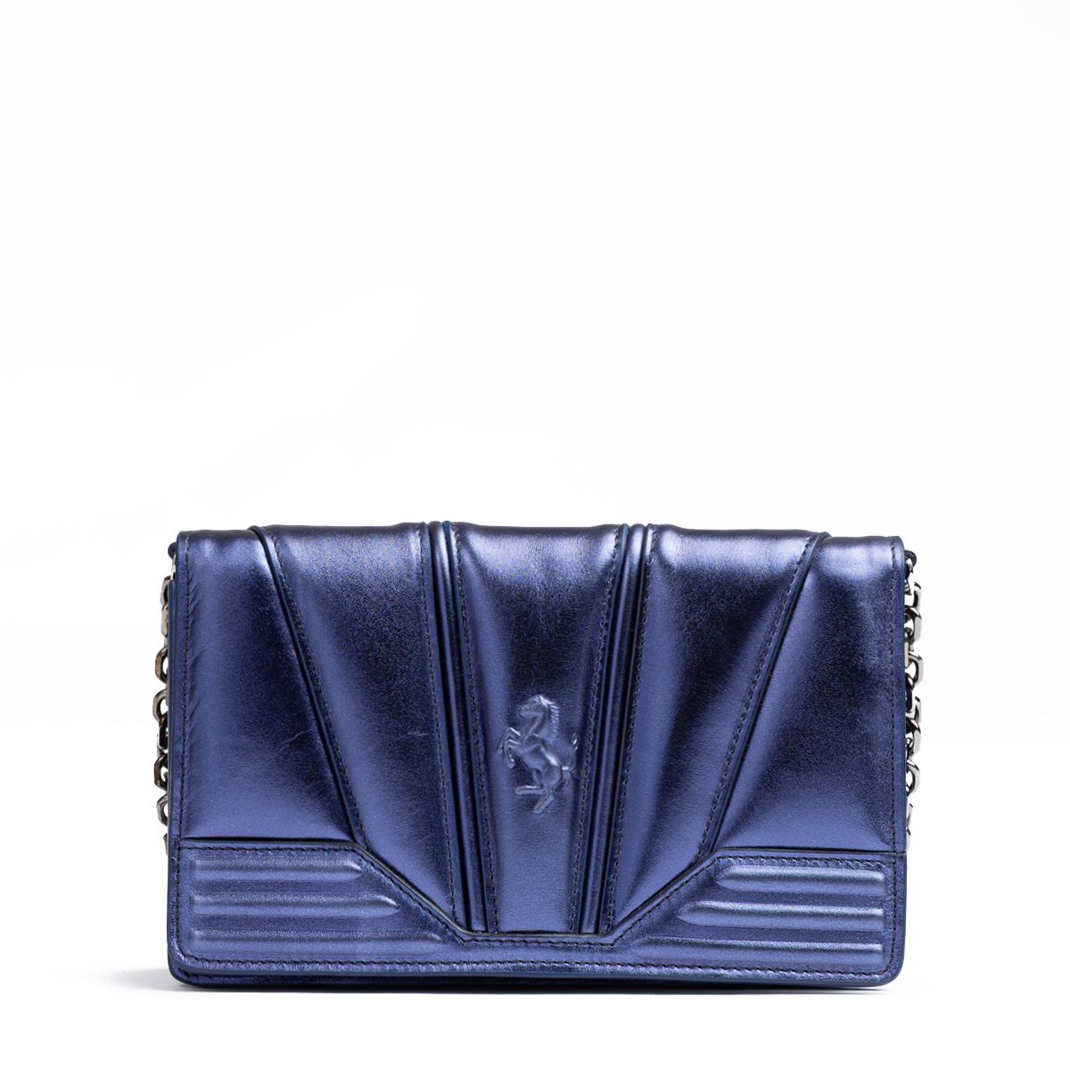 Ferrari Metal blue GT patent leather bag with chain