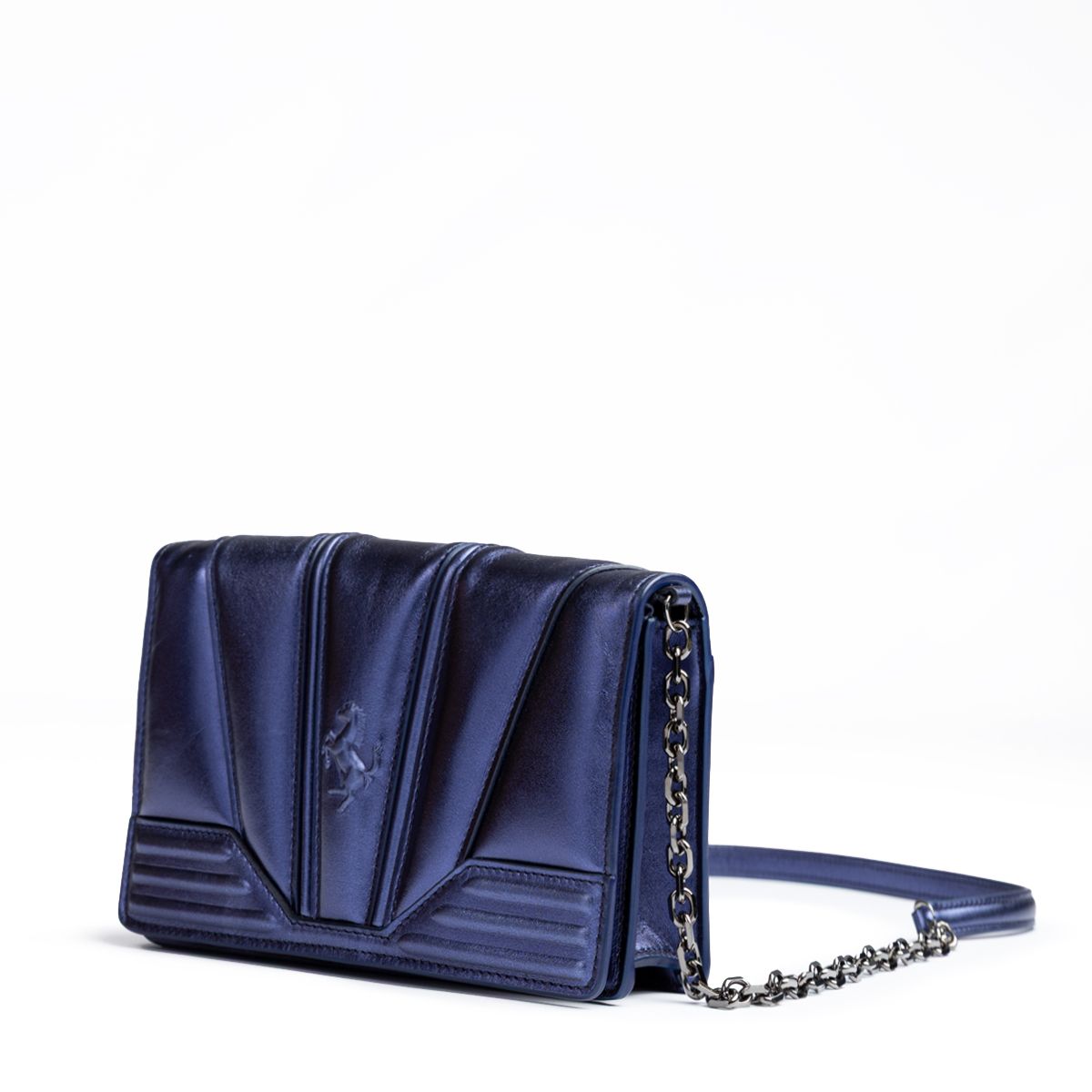 Ferrari Metal blue GT patent leather bag with chain