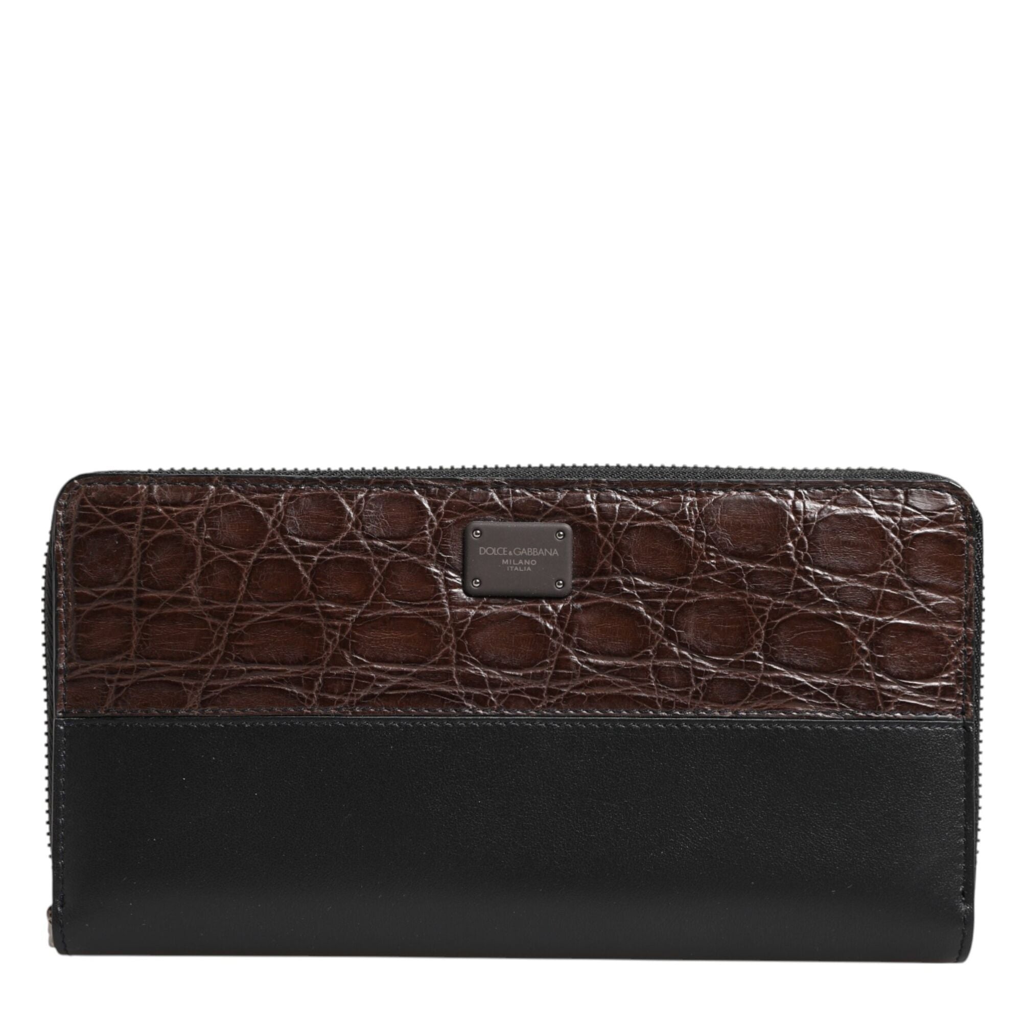 Dolce & Gabbana Black Brown Exotic Leather Men Continental Clutch Wallet
