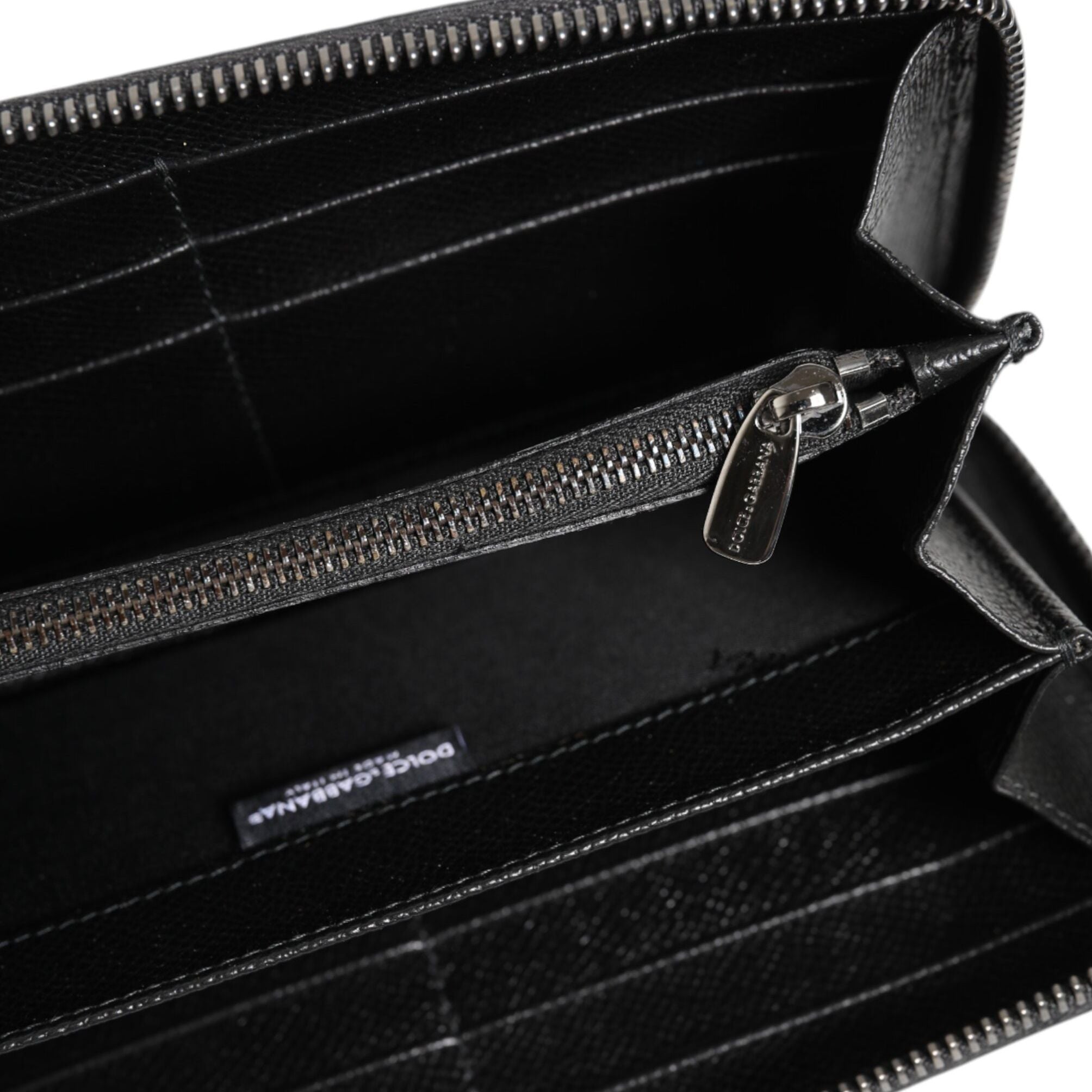 Dolce & Gabbana Black Gray Leopard Leather Zip Around Continental Wallet