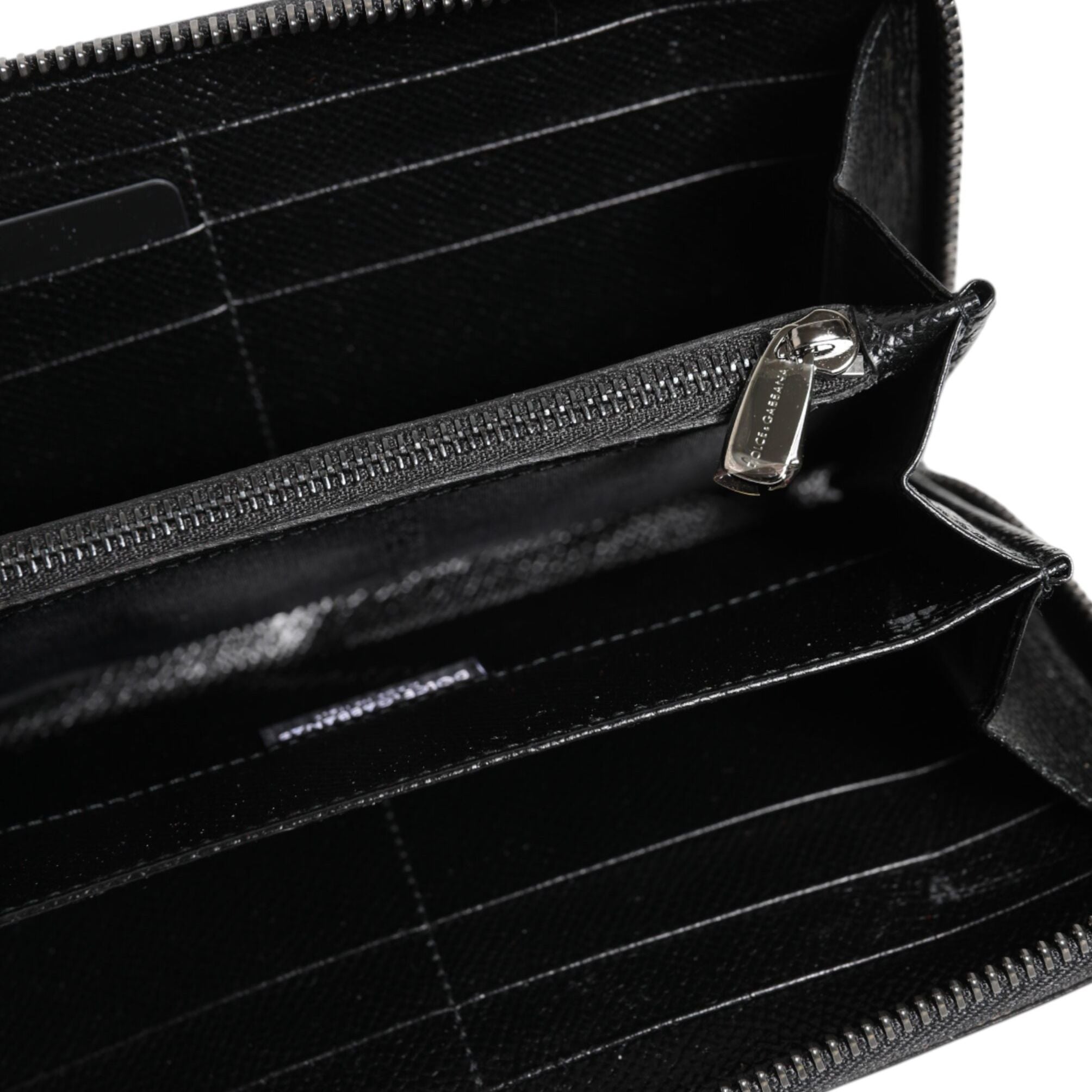 Dolce & Gabbana Black Gray Leopard Leather Zip Around Continental Wallet