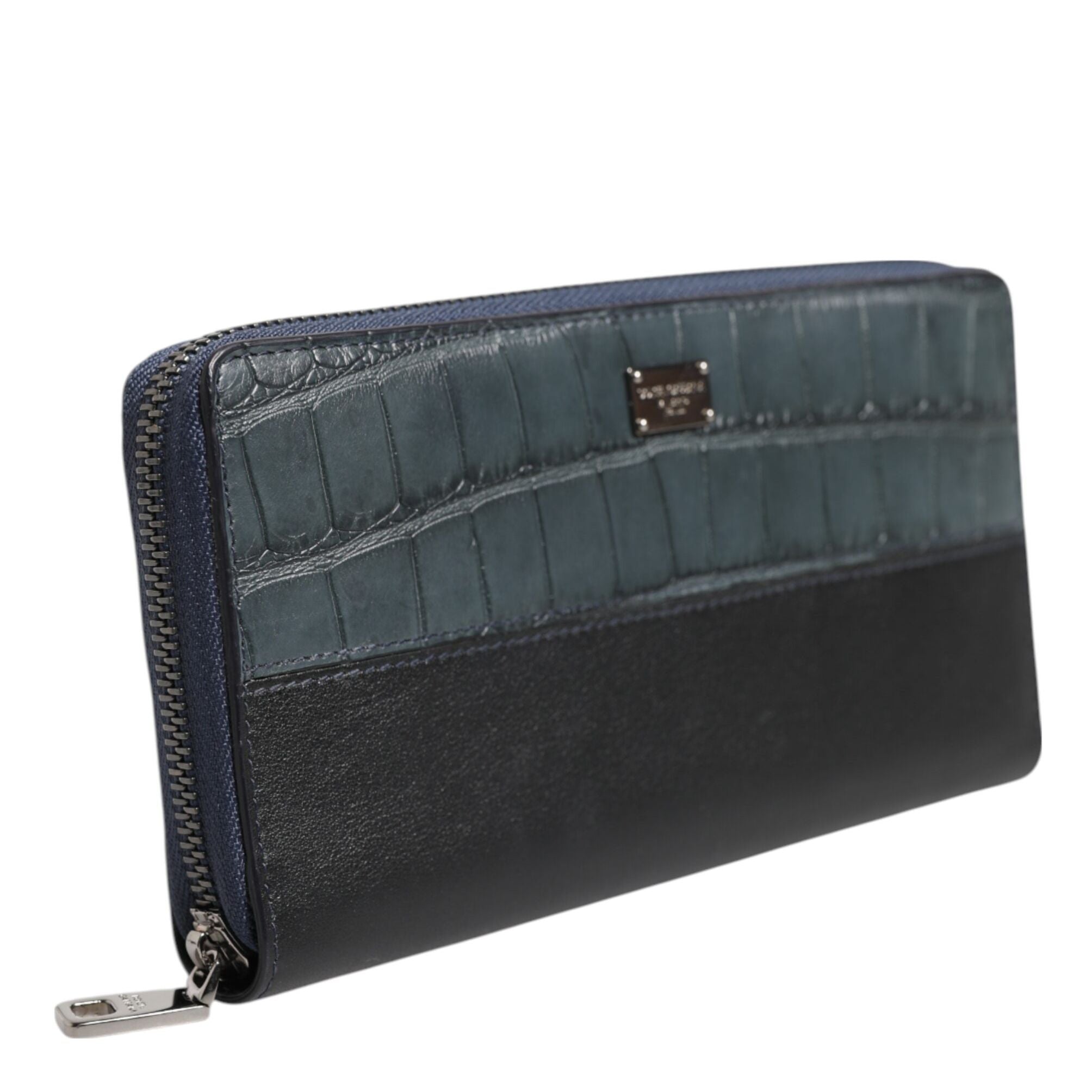 Dolce & Gabbana Black Blue Exotic Leather Men Continental Clutch Wallet
