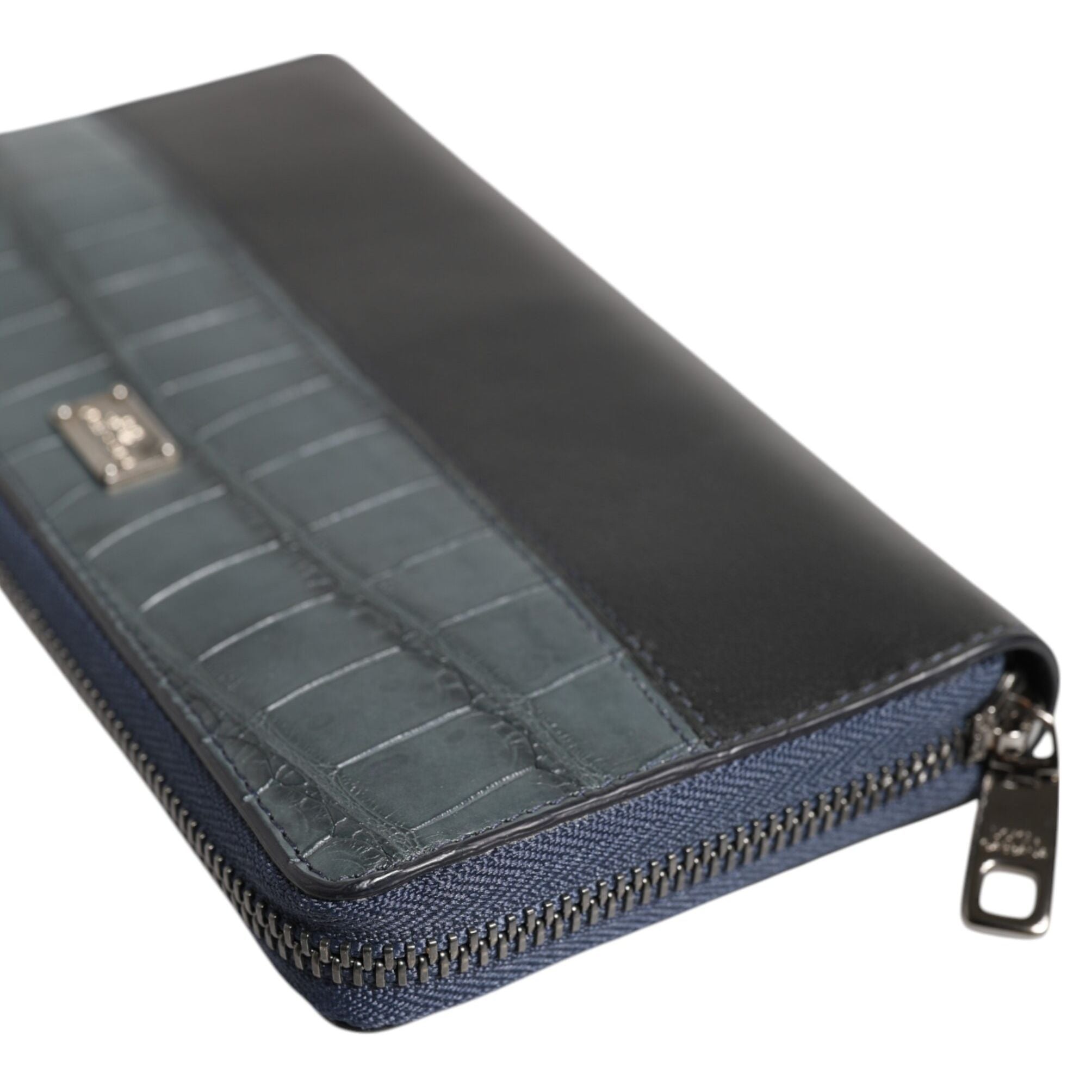 Dolce & Gabbana Black Blue Exotic Leather Men Continental Clutch Wallet