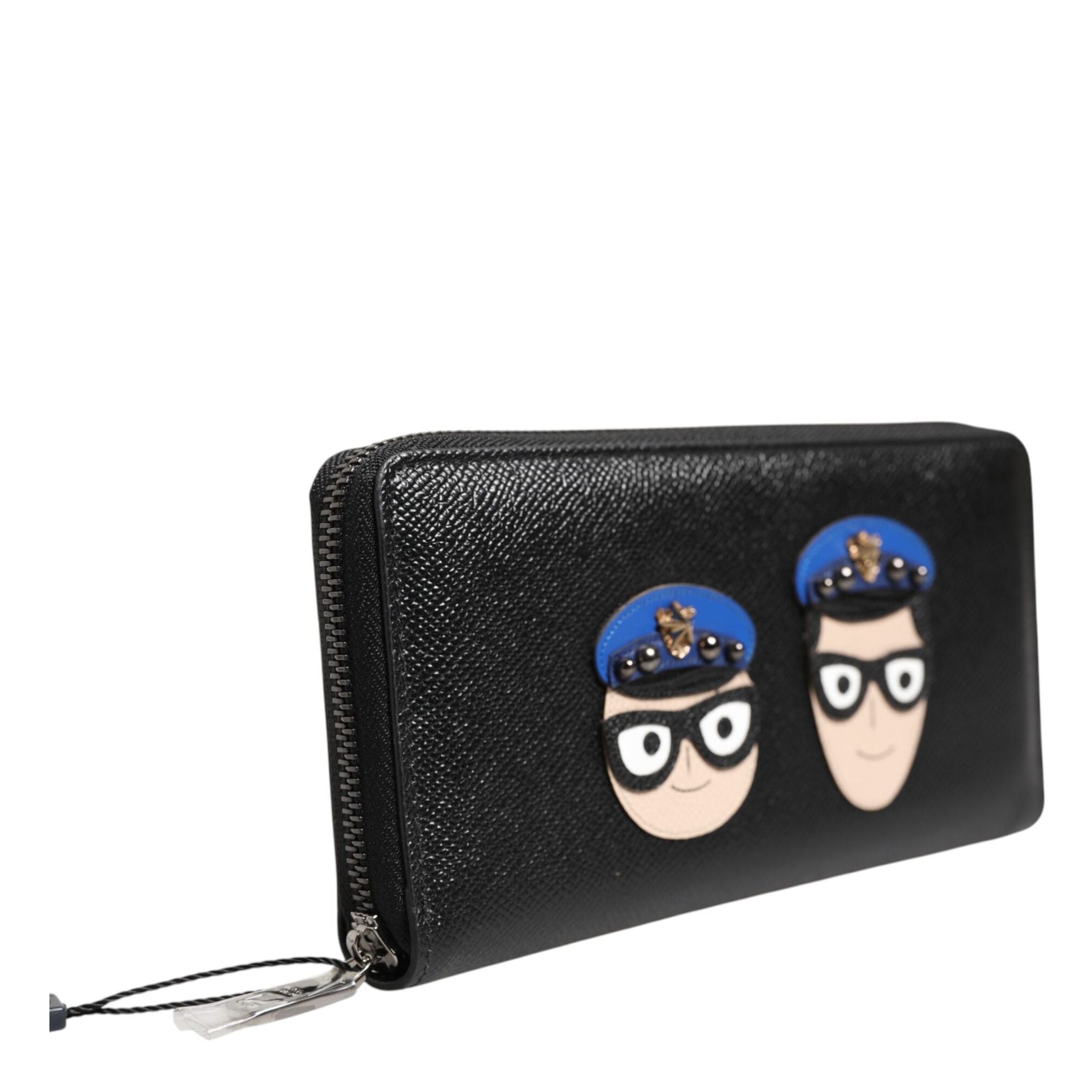Dolce & Gabbana Black Leather #DGFAMILY Zipper Continental Mens Wallet