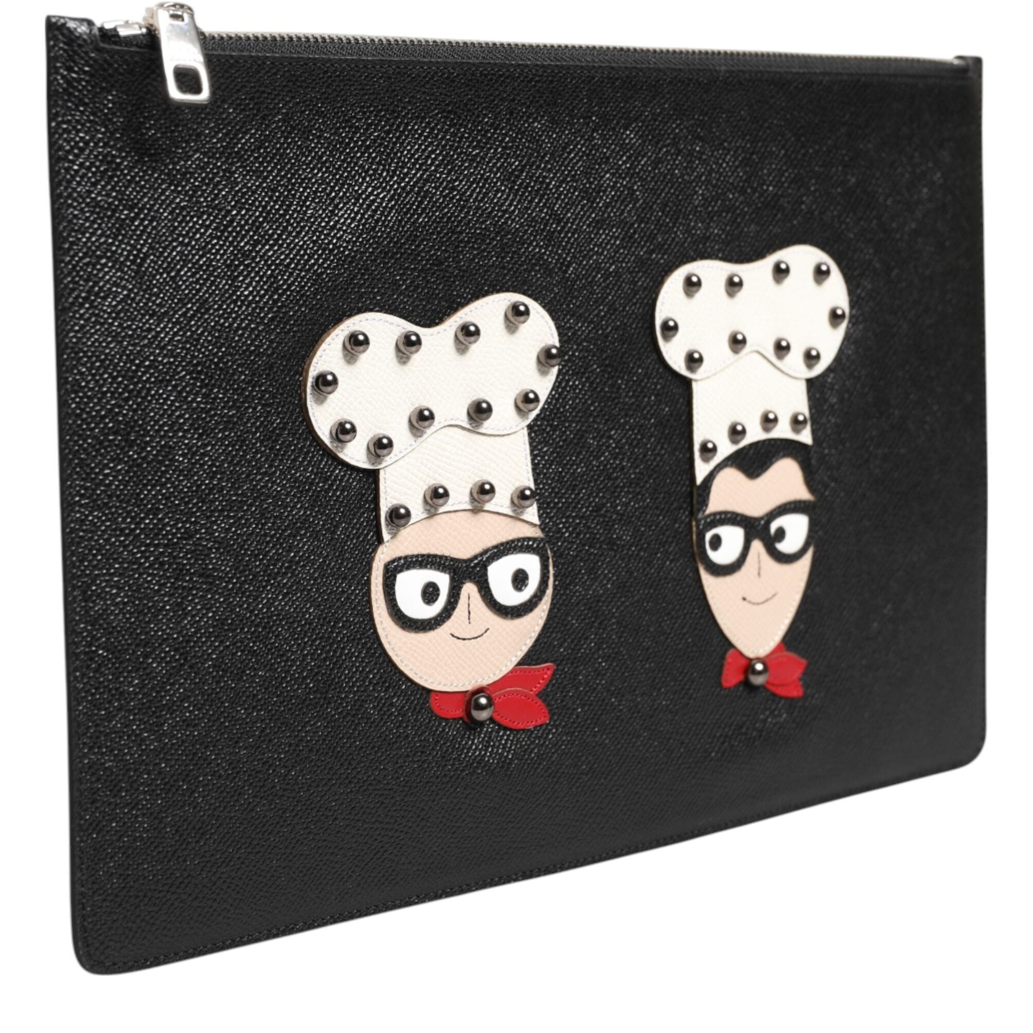 Dolce & Gabbana Black Leather #DGFAMILY Embellished Men Clutch Pouch Bag