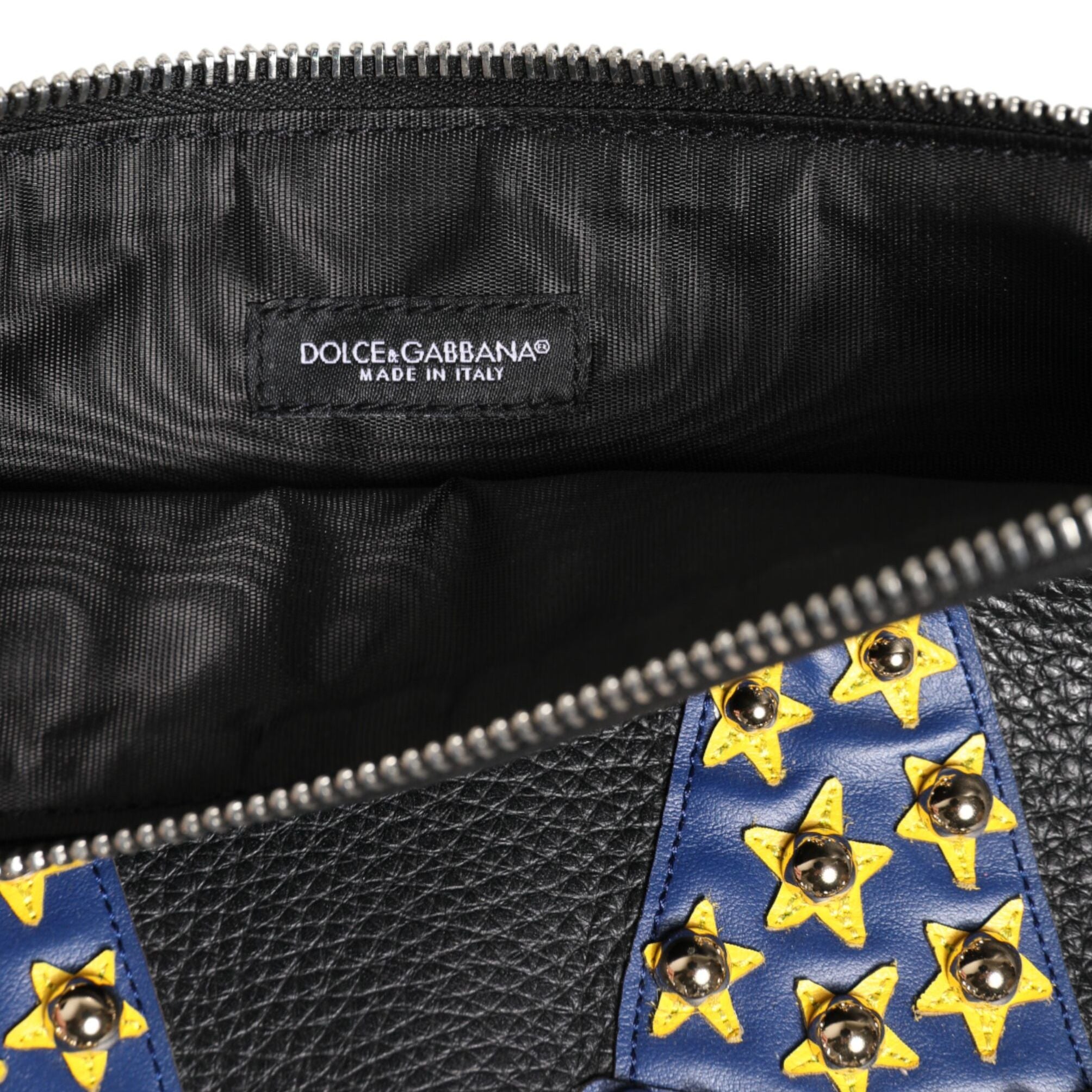 Dolce & Gabbana Black Leather #DGFAMILY Embellished Men Clutch Pouch Bag