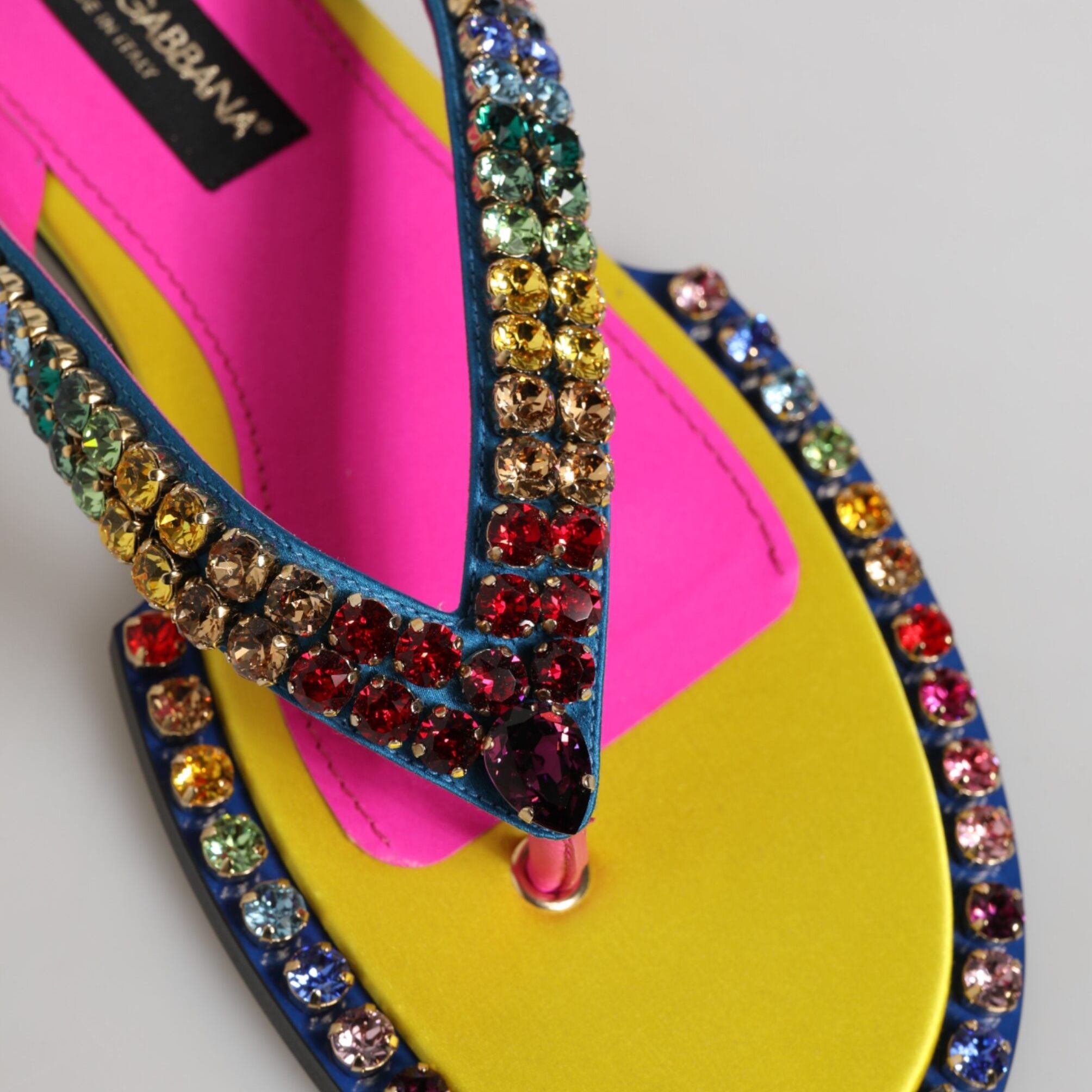 Dolce & Gabbana Multicolor Rhinestone Flip Flop Flat Sandals Shoes