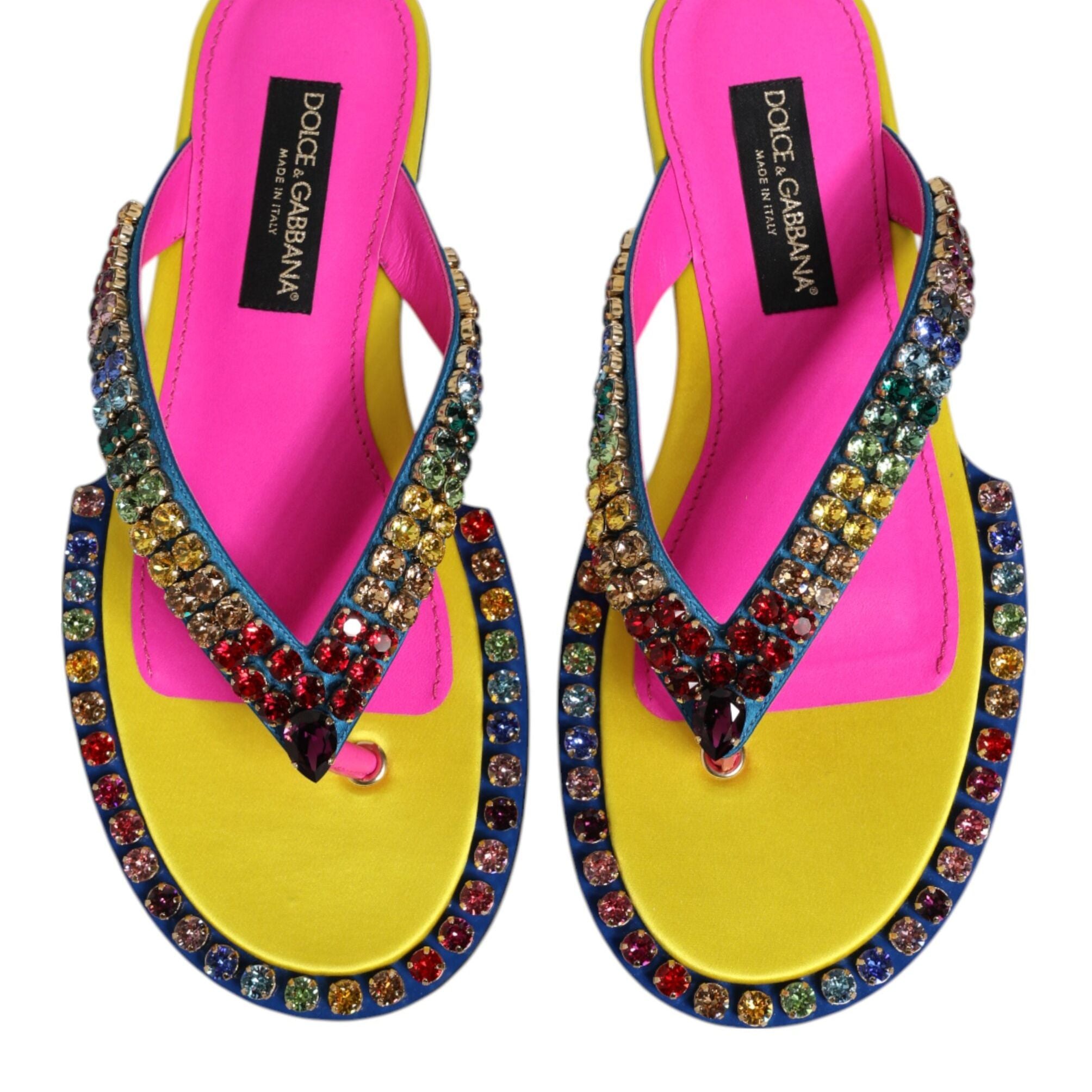 Dolce & Gabbana Multicolor Rhinestone Flip Flop Flat Sandals Shoes