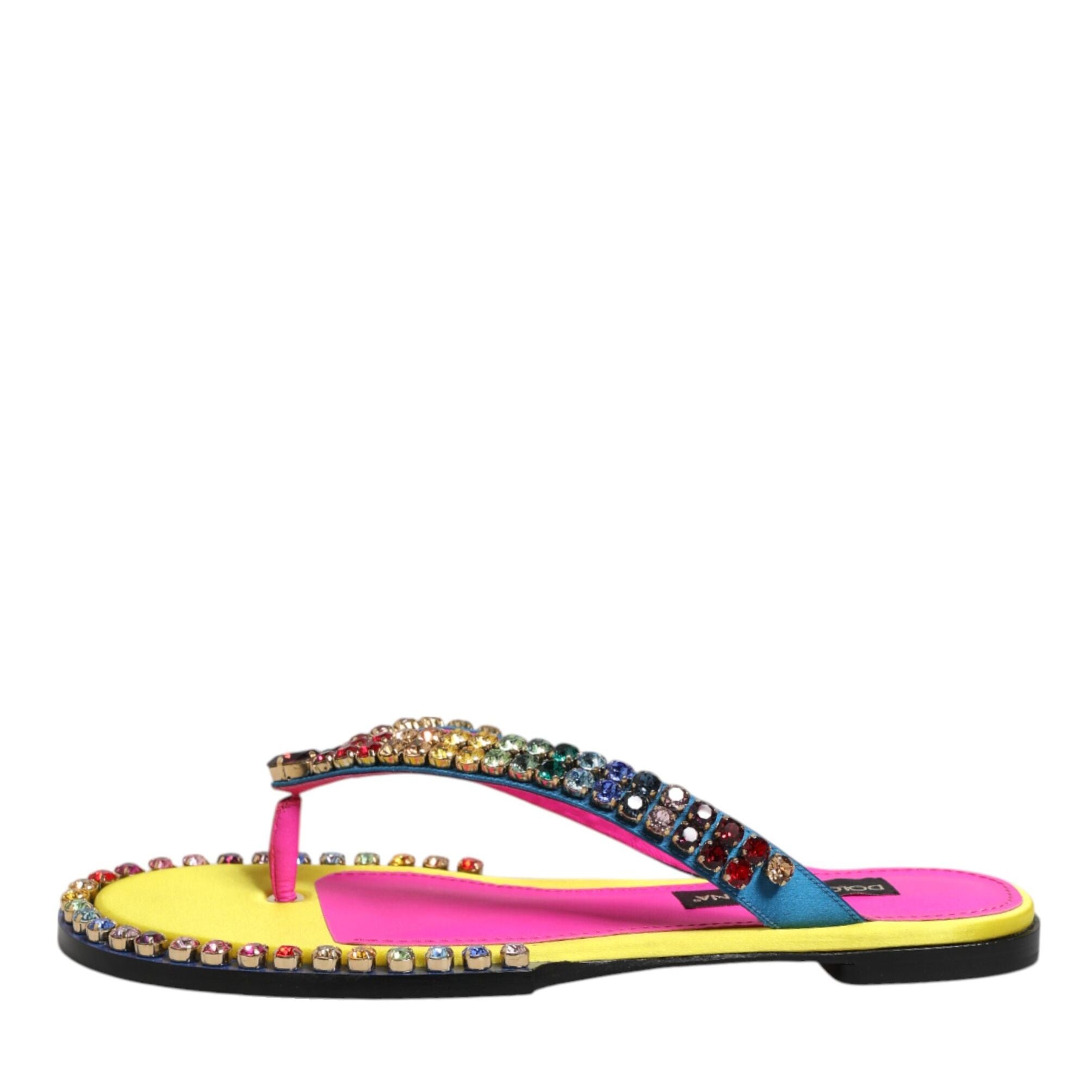 Dolce & Gabbana Multicolor Rhinestone Flip Flop Flat Sandals Shoes