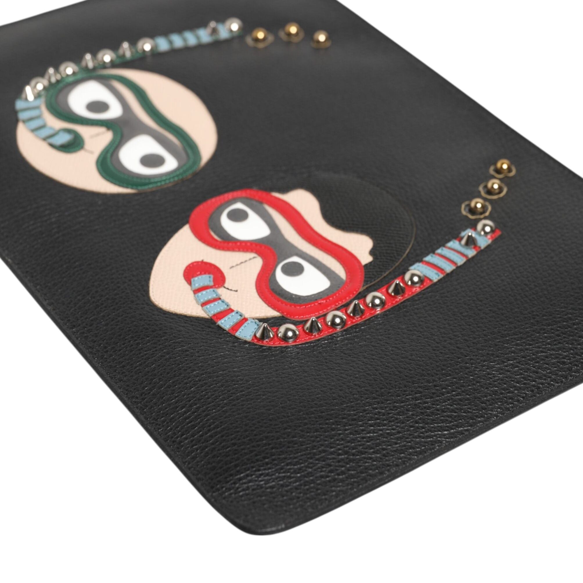 Dolce & Gabbana Black Leather #DGFAMILY Embellished Men Clutch Pouch Bag