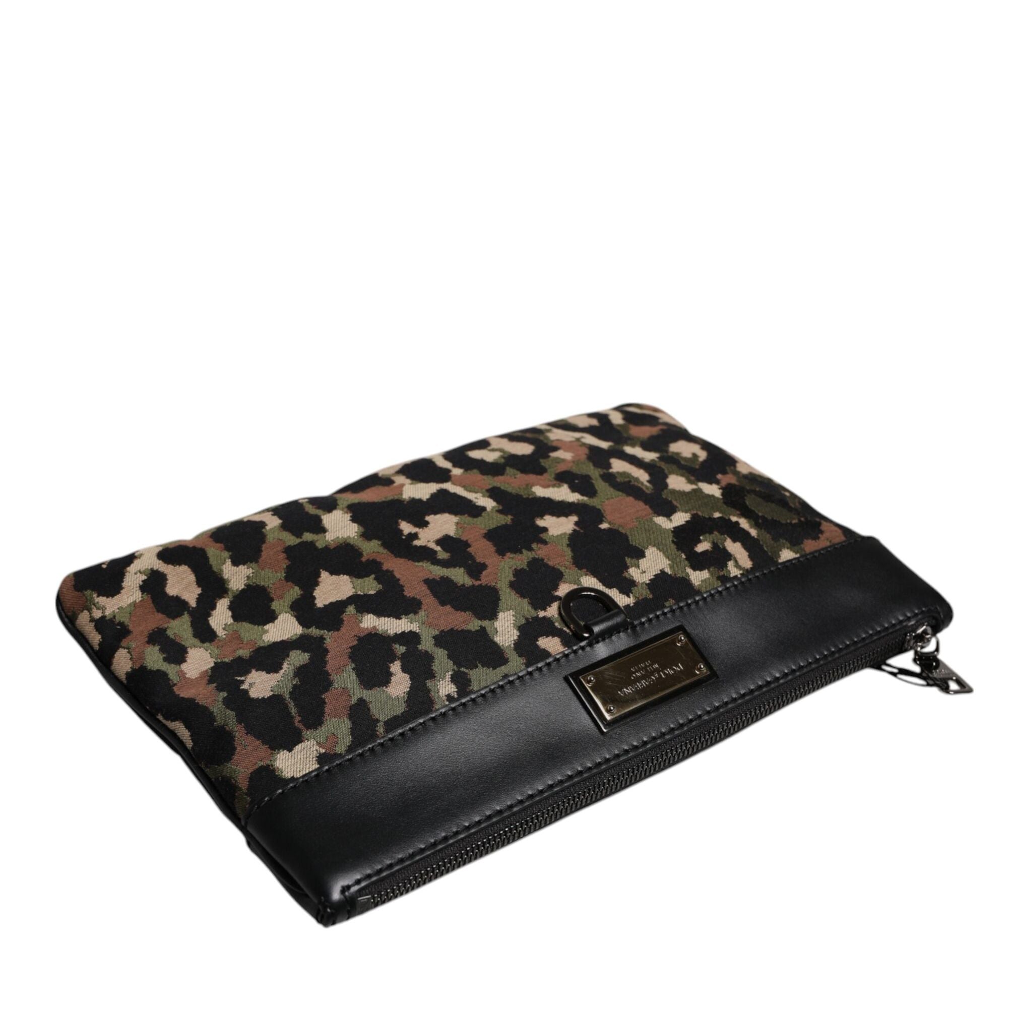 Dolce & Gabbana Multicolor Leopard Print Jacquard Logo Plaque Pouch Bag