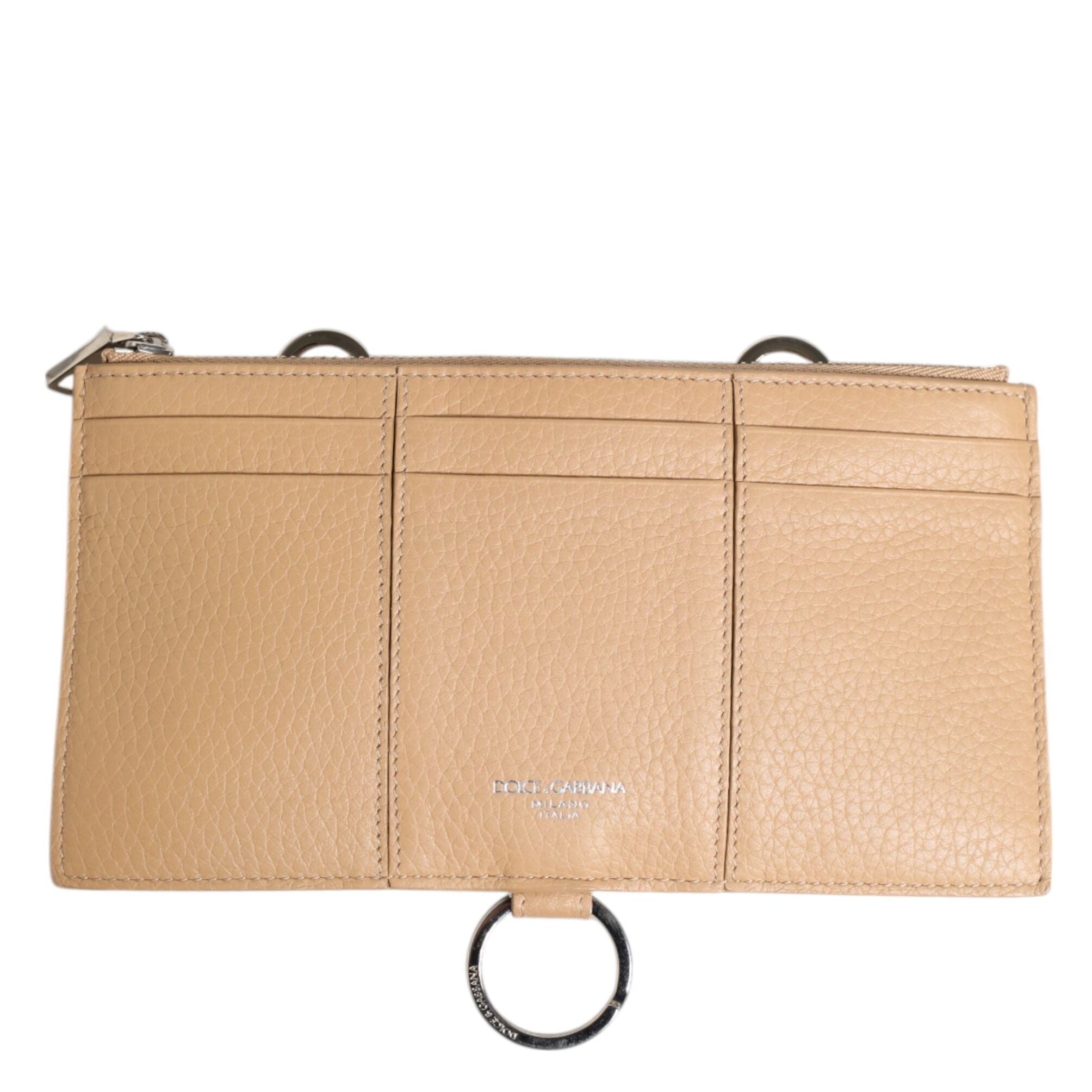 Dolce & Gabbana Beige Calfskin Leather Large Crossbody Card Holder Wallet