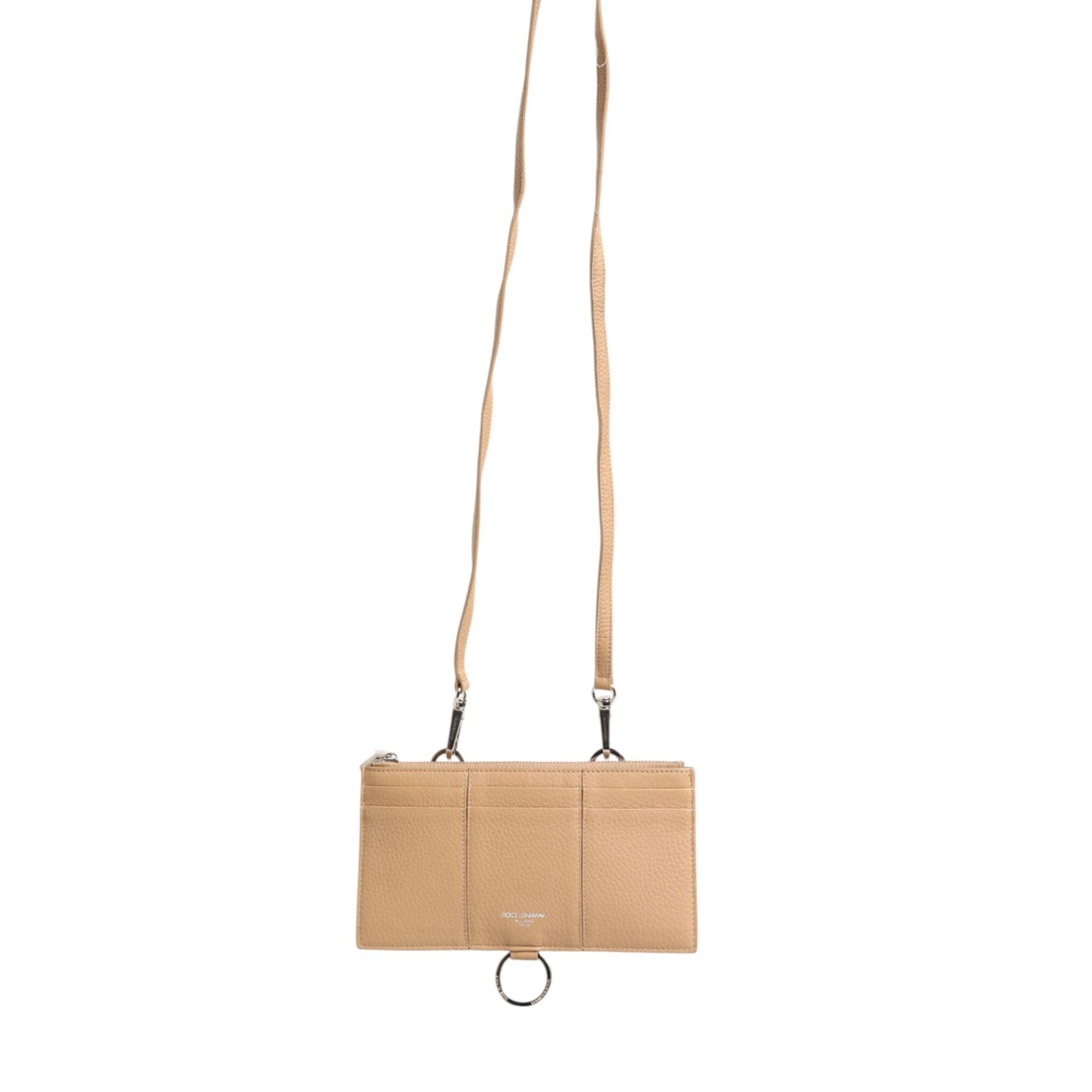 Dolce & Gabbana Beige Calfskin Leather Large Crossbody Card Holder Wallet