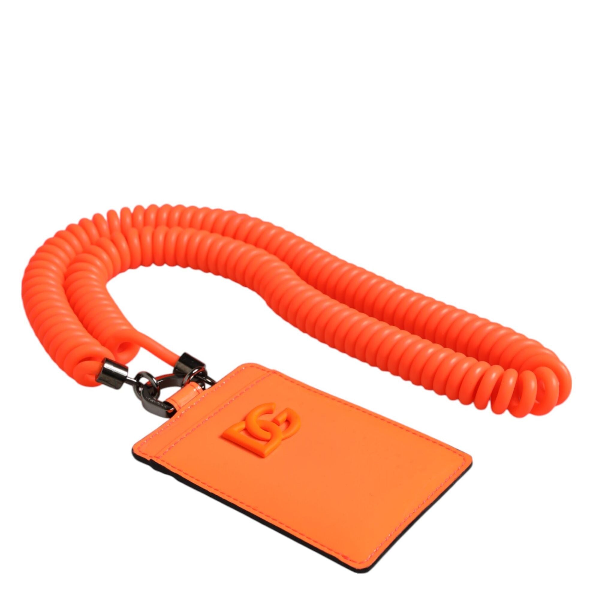 Dolce & Gabbana Orange Leather Logo Embossed Lanyard Card Holder Wallet