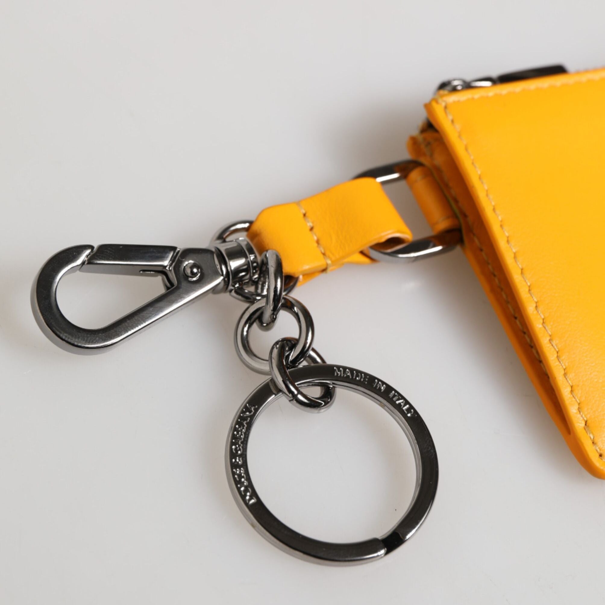 Dolce & Gabbana Yellow Orange Leather Credit Card Key Holder Clip On Wallet