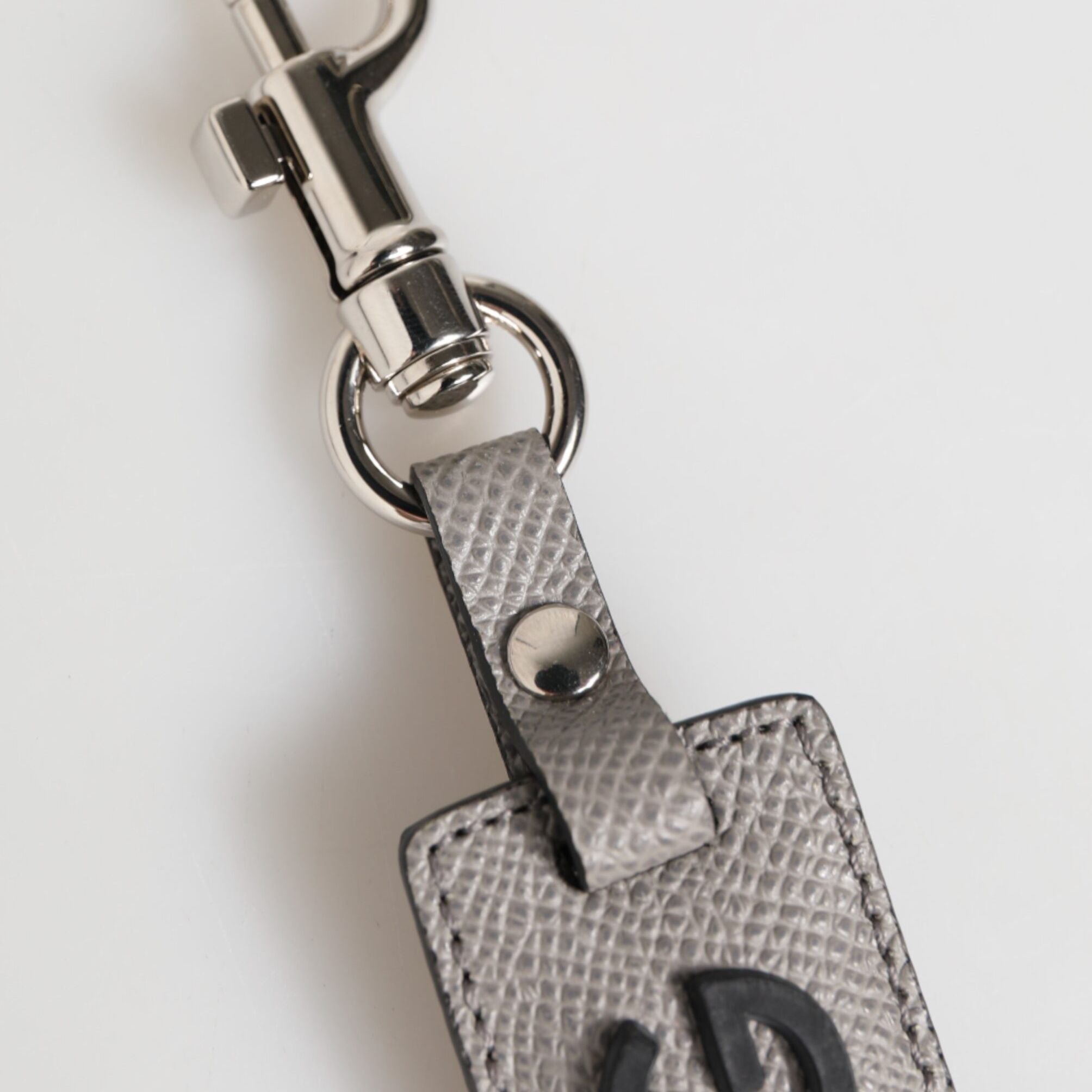 Dolce & Gabbana Gray Leather Logo Metal Ring Keychain Holder Men Keyring