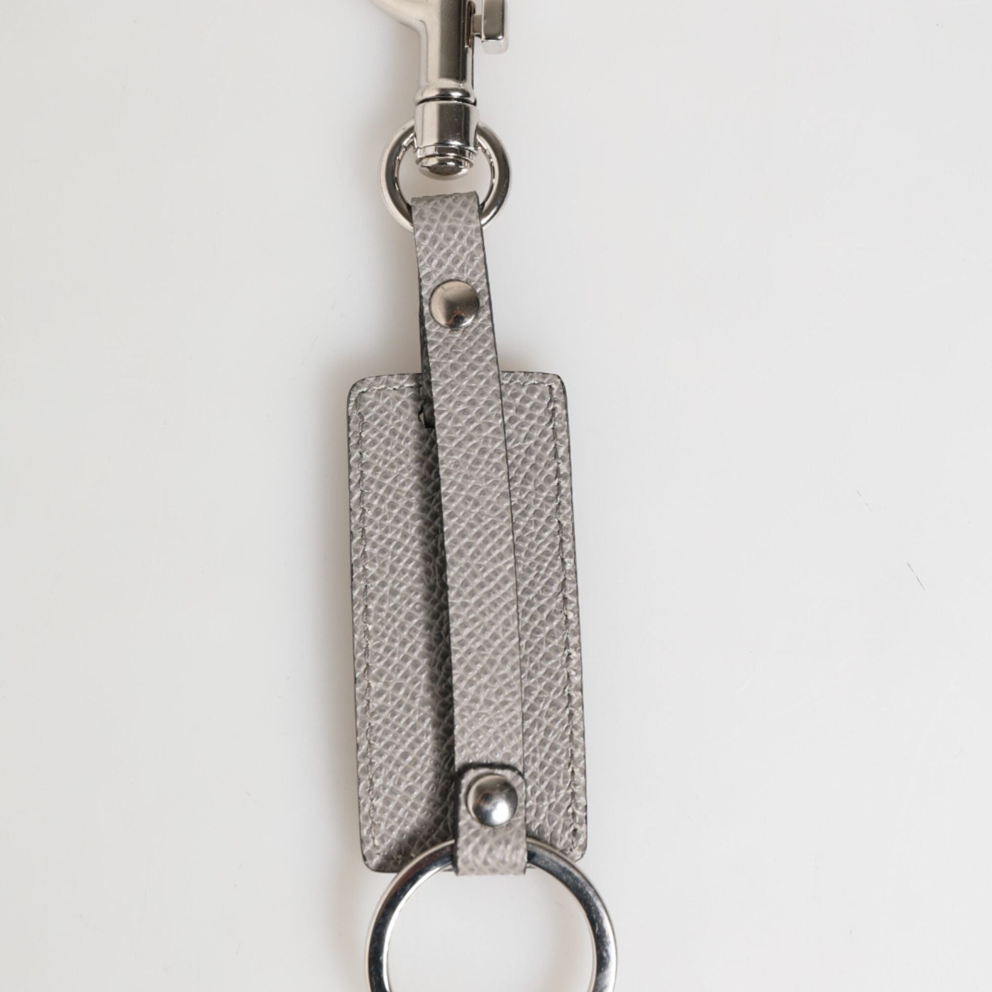 Dolce & Gabbana Gray Leather Logo Metal Ring Keychain Holder Men Keyring