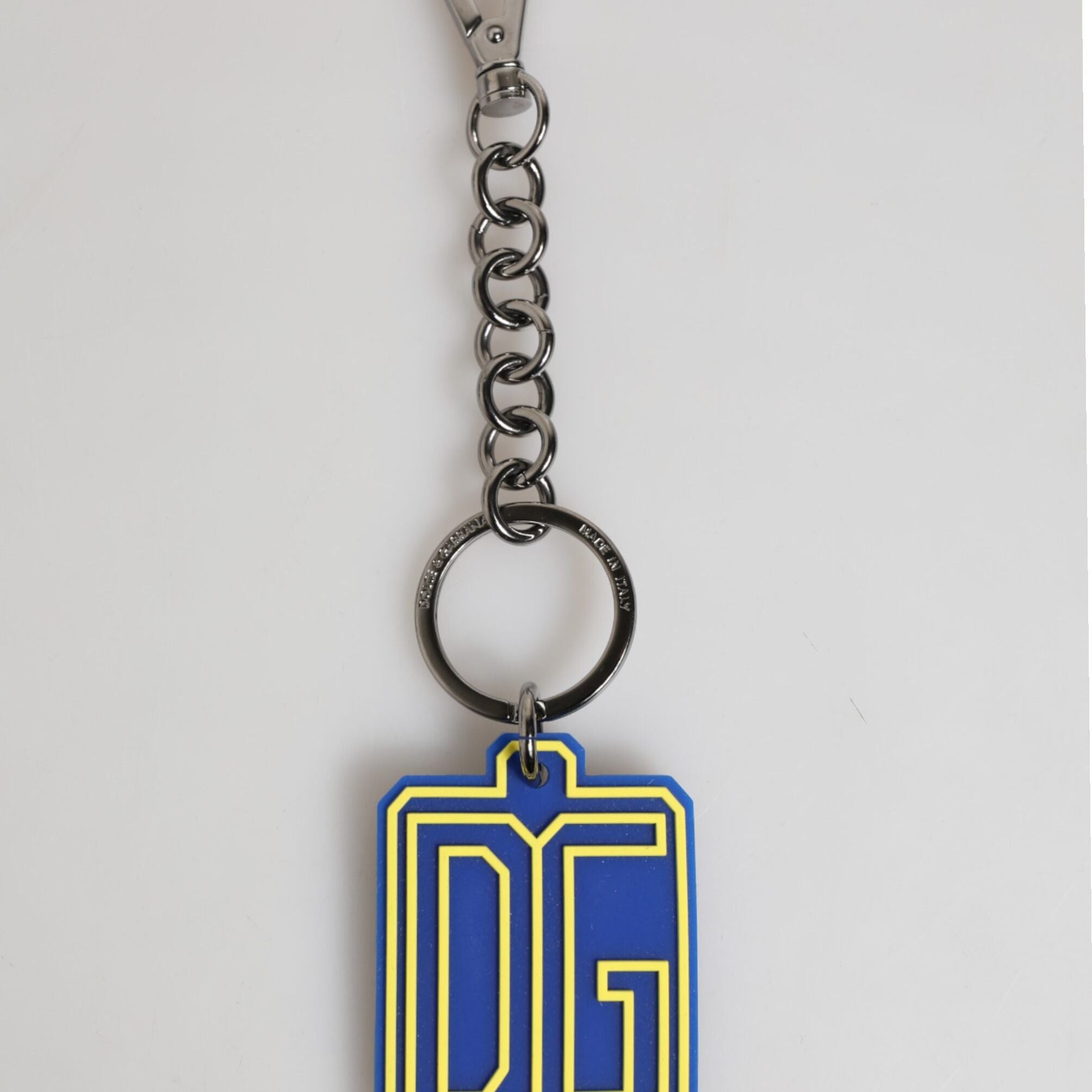 Dolce & Gabbana Blue Yellow DG Rubber Logo Silver Men Keychain Keyring