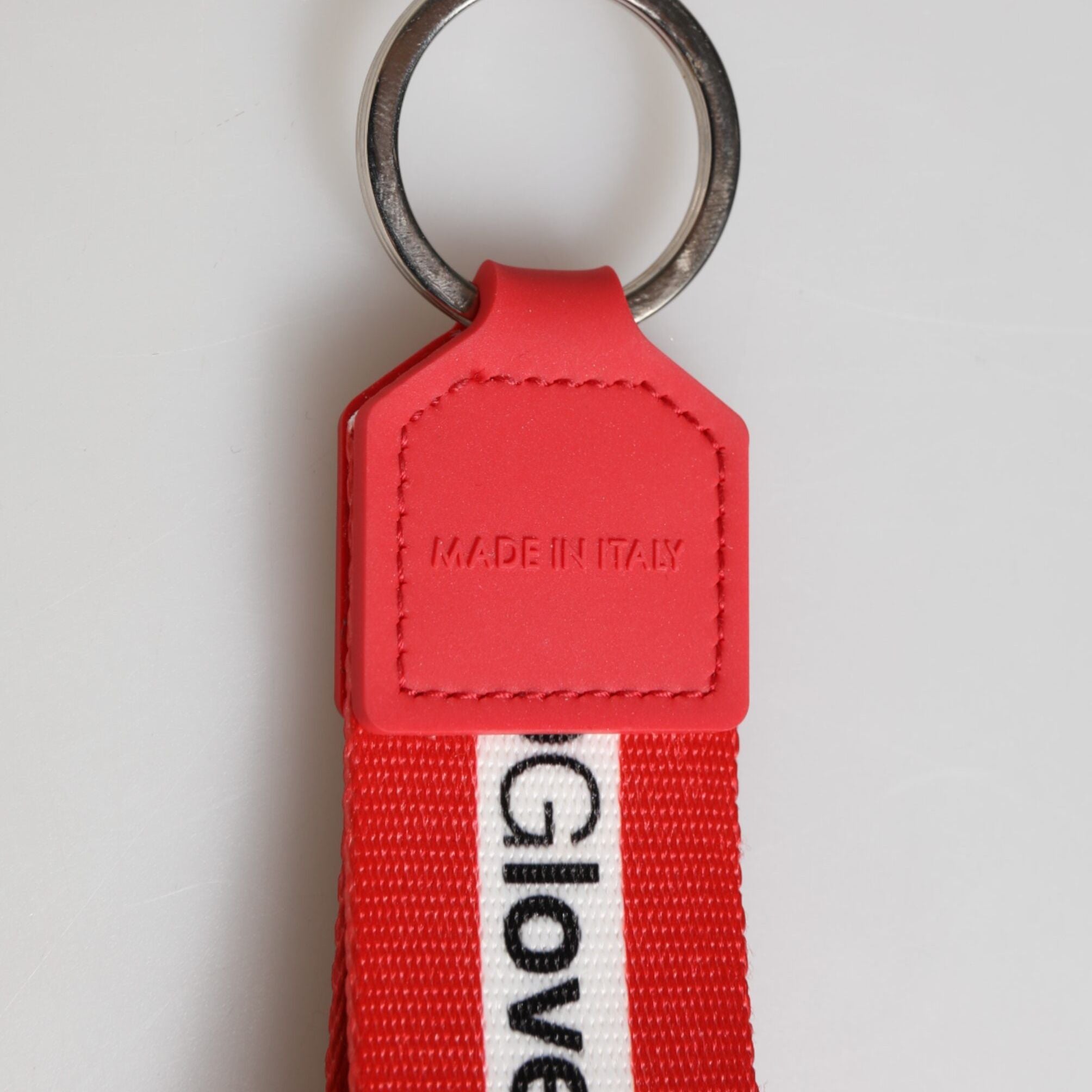 Dolce & Gabbana Red Logo Polyester Silver Brass Holder Keychain Keyring