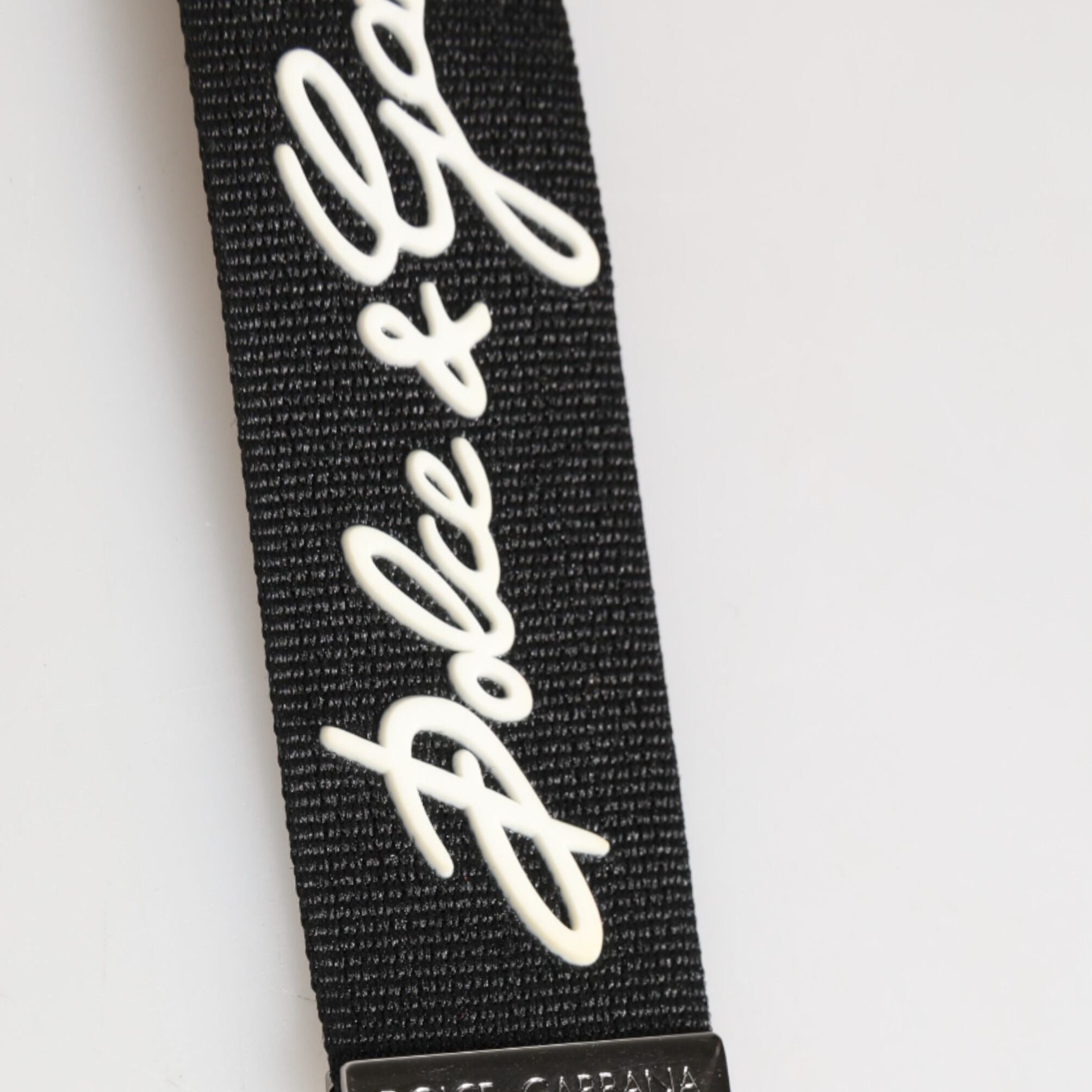 Dolce & Gabbana Black White Polyester DG Logo Silver Men Keychain Keyring