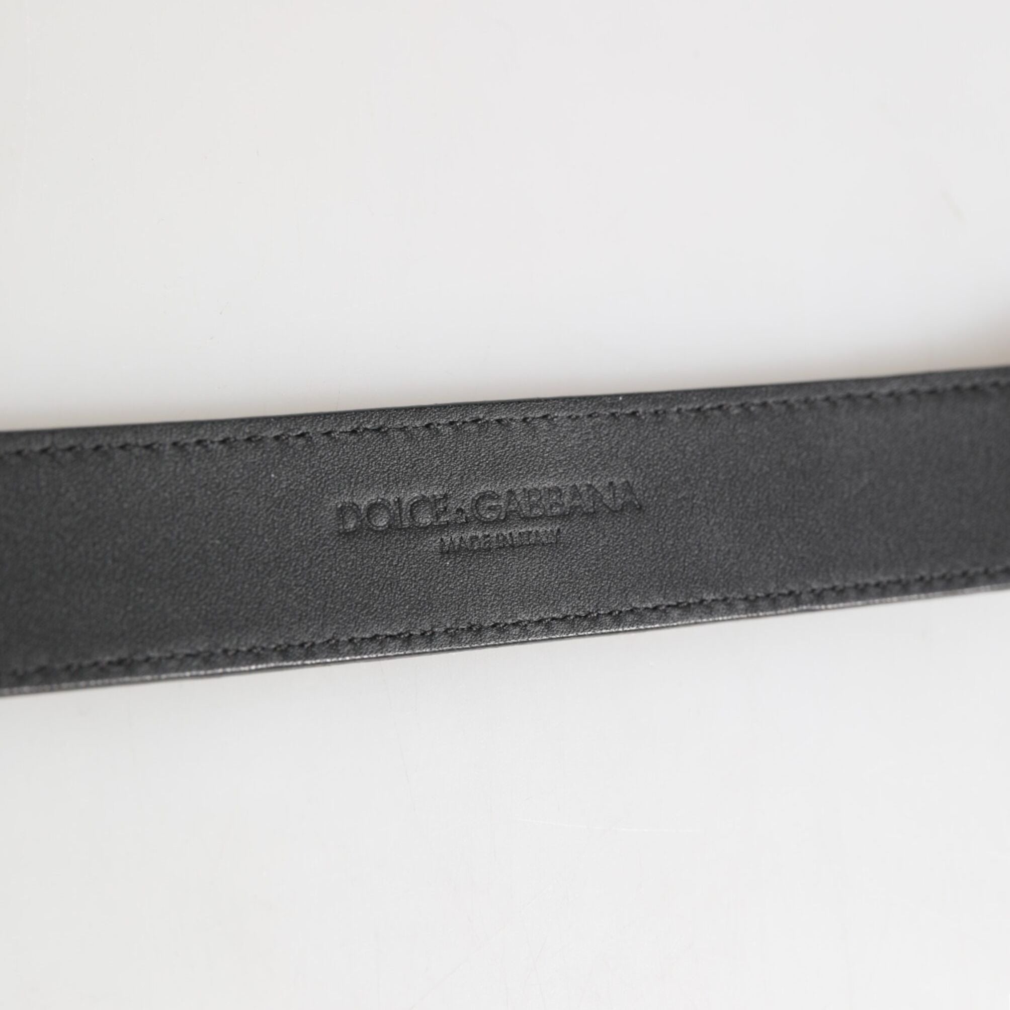 Dolce & Gabbana Silver Textured Leather Gold Tone Metal Neckband