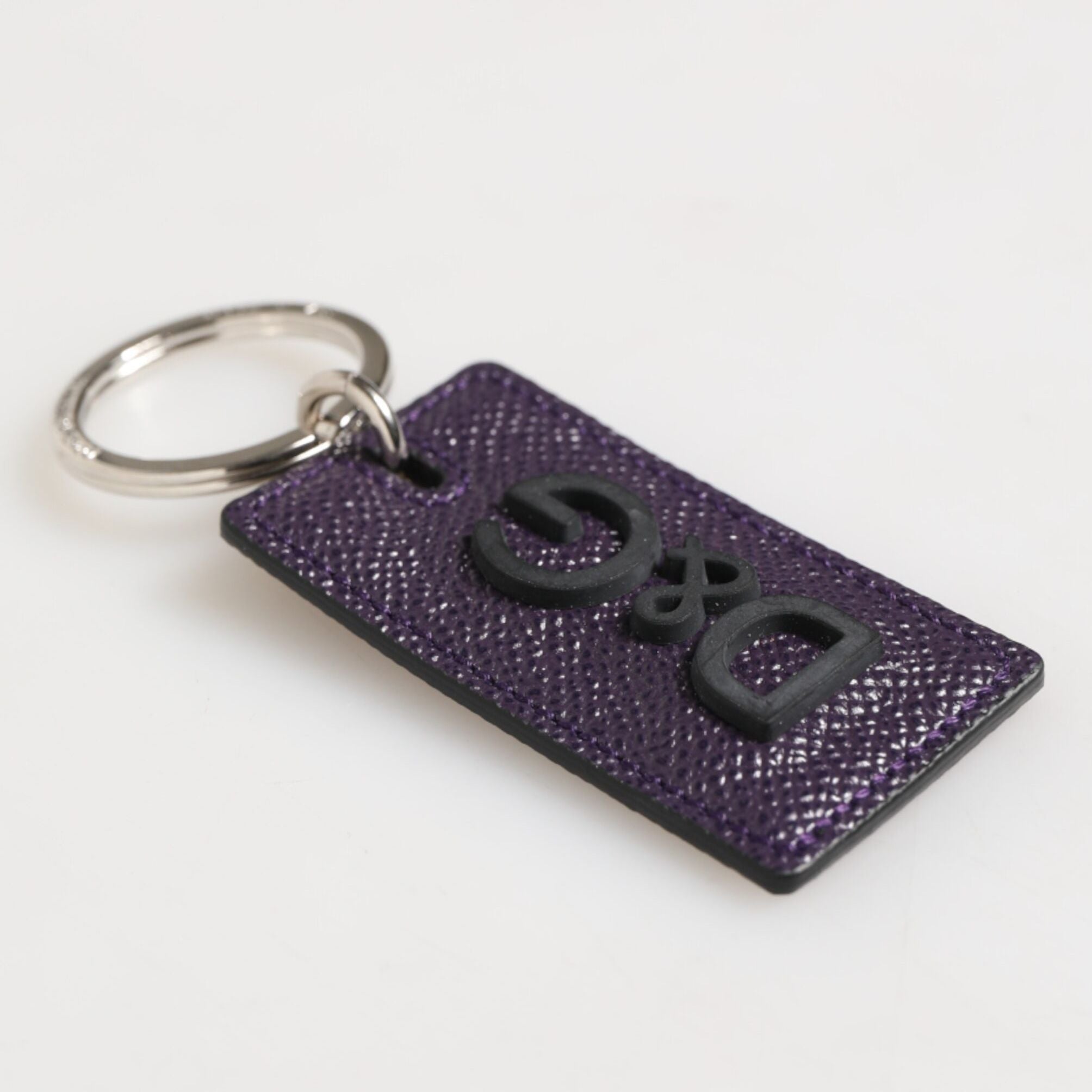 Dolce & Gabbana Violet Leather Logo Metal Ring Men Keychain Keyring