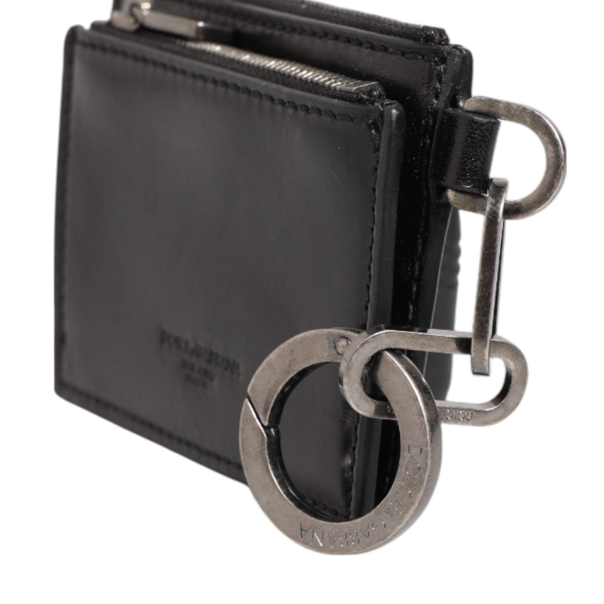 Dolce & Gabbana Black Leather Zipped Card Holder Coin Purse Keyring Wallet