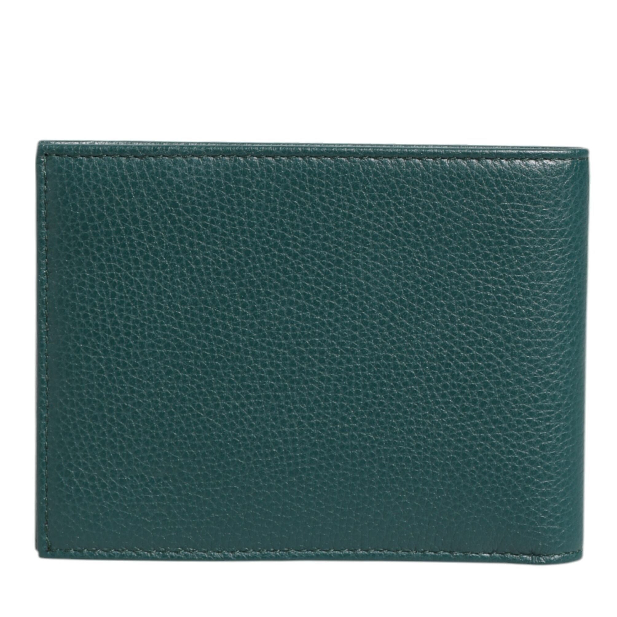 Dolce & Gabbana Green Leather DG Logo Plaque Bifold Men Card Holder Wallet