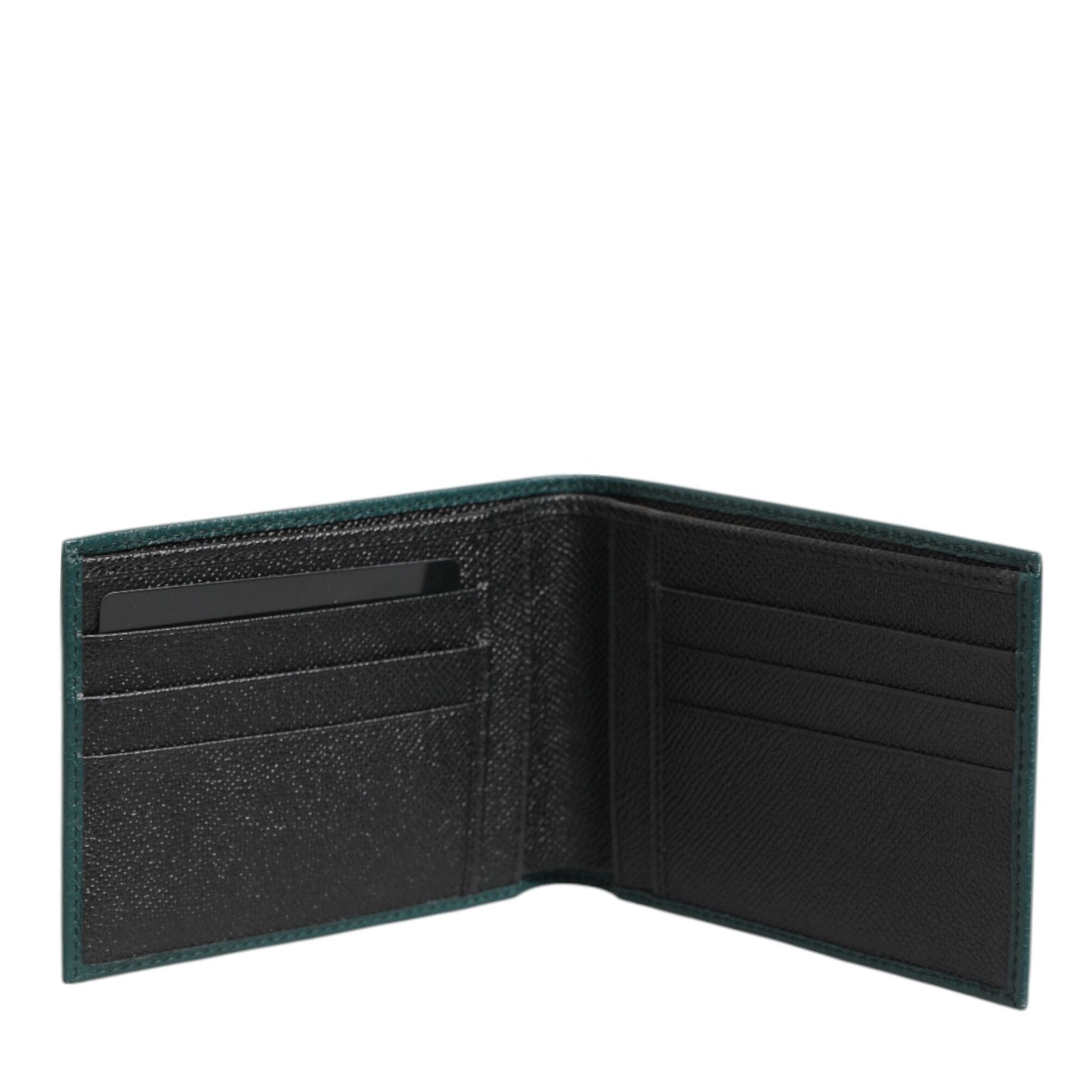 Dolce & Gabbana Green Leather DG Logo Plaque Bifold Men Card Holder Wallet
