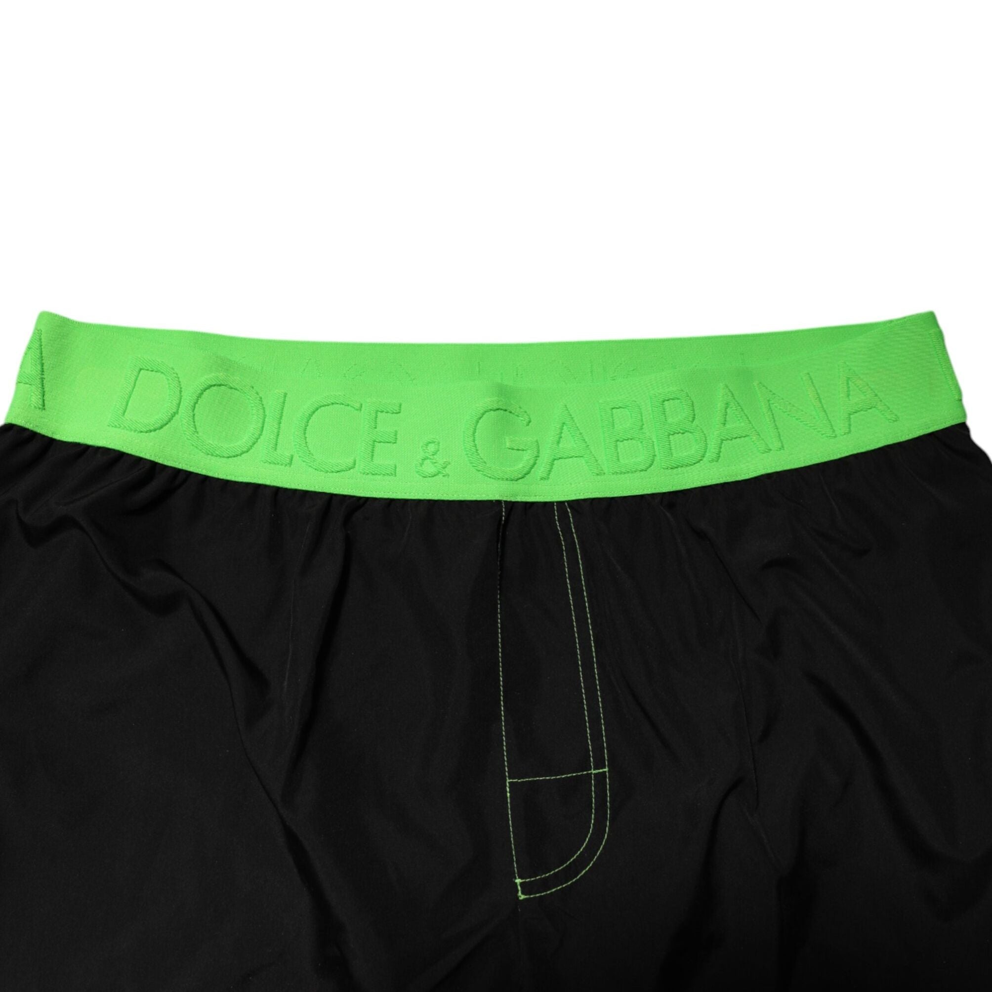 Dolce & Gabbana Black Green Logo Waistband Beachwear Short Swimwear