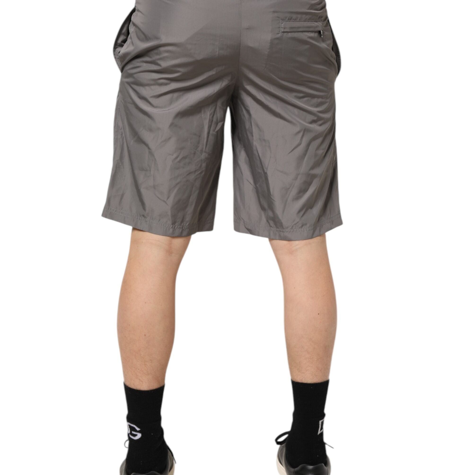 Dolce & Gabbana Light Gray Nylon Elastic Waist Shorts Swimwear